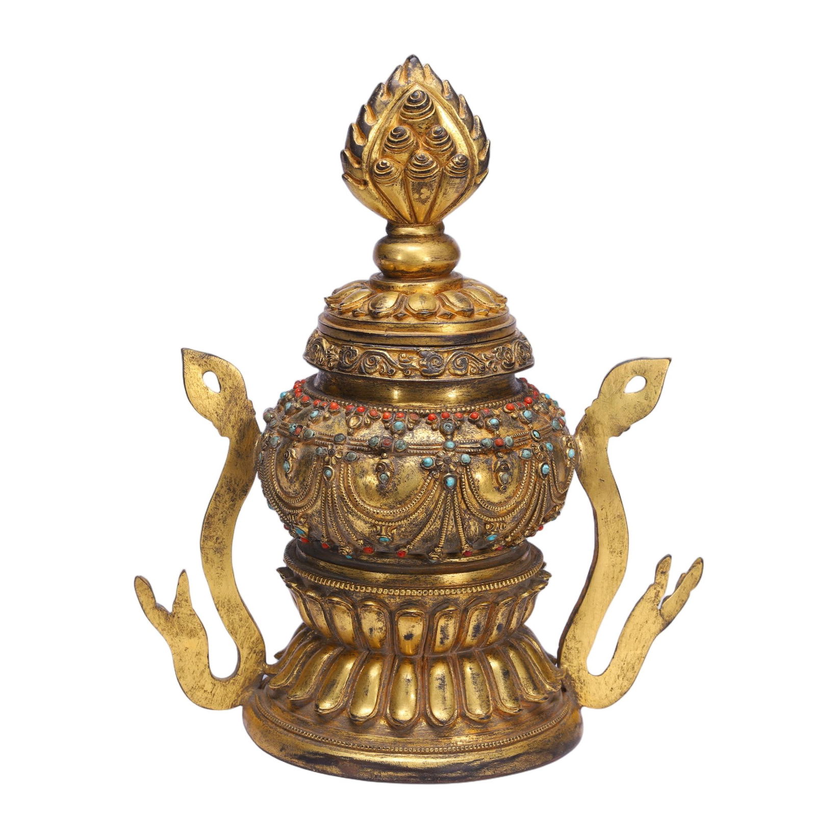 A HARDSTONES INLAID BRONZE-GILT STUPA (1 of 9)