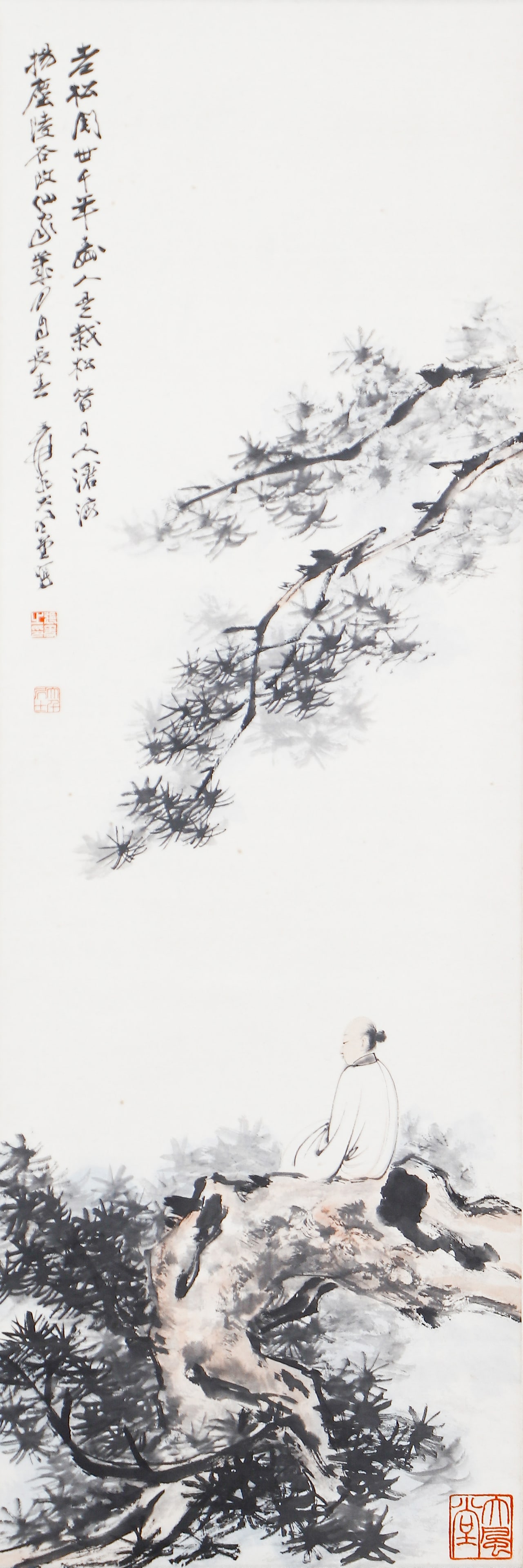 A CHINESE PAINTING OF ADMIRING SCENERY SIGNED ZHANG DAQIAN: A CHINESE PAINTING OF ADMIRING SCENERY SIGNED ZHANG DAQIAN A fine Chinese figure painting on paper, attributed to Zhang Daqian (1899–1983), one of the most influential 20th-century Chinese artists.