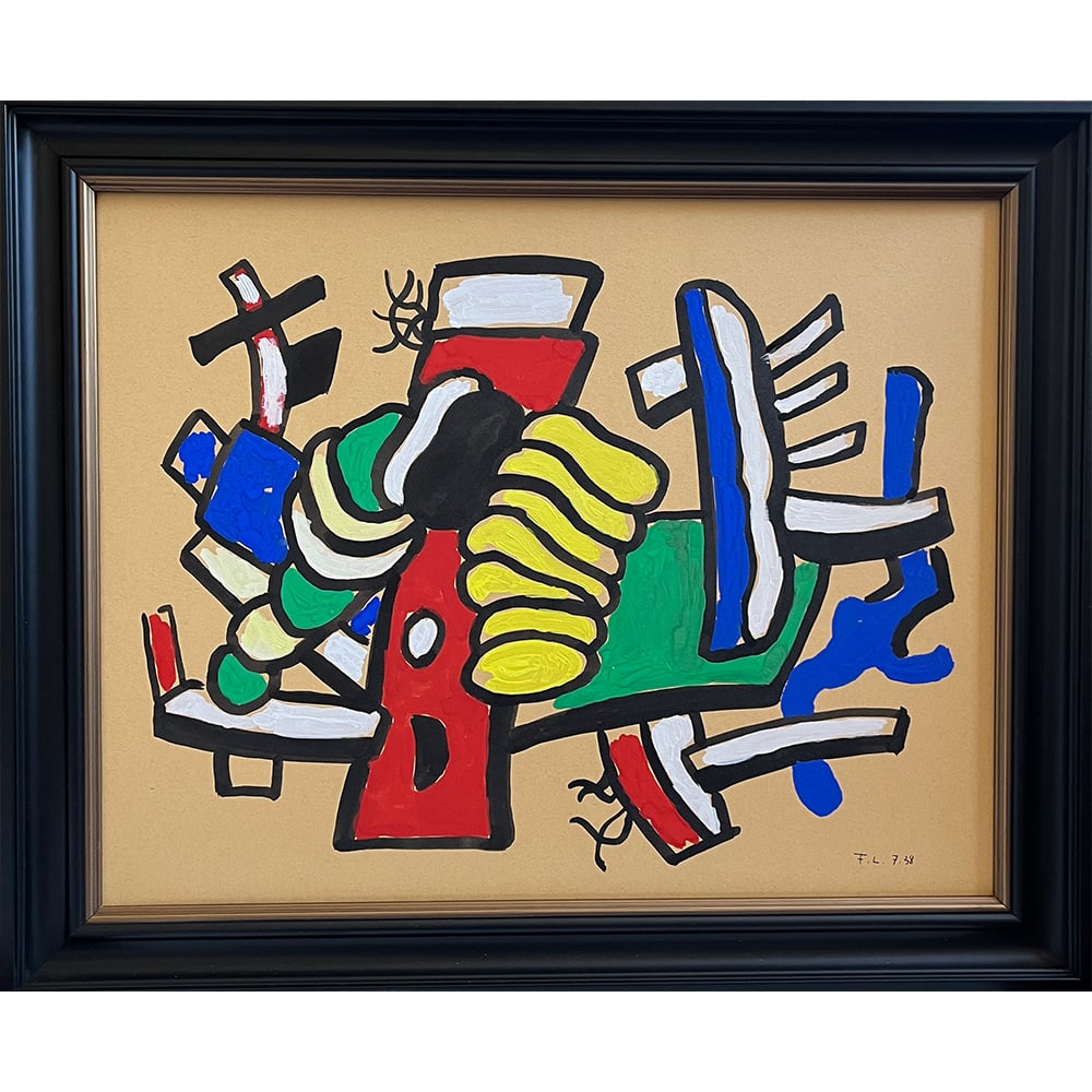 NATURE MORTE SIGNED FERNAND LEGER: NATURE MORTE SIGNED FERNAND LEGER signed with initials and dated 'F.L. 7.38' (lower right)gouache and brush and India ink on paper. DIMENSIONS: Image only: 41.2×33.2cm; With frame: 48.7×40.1 cm 