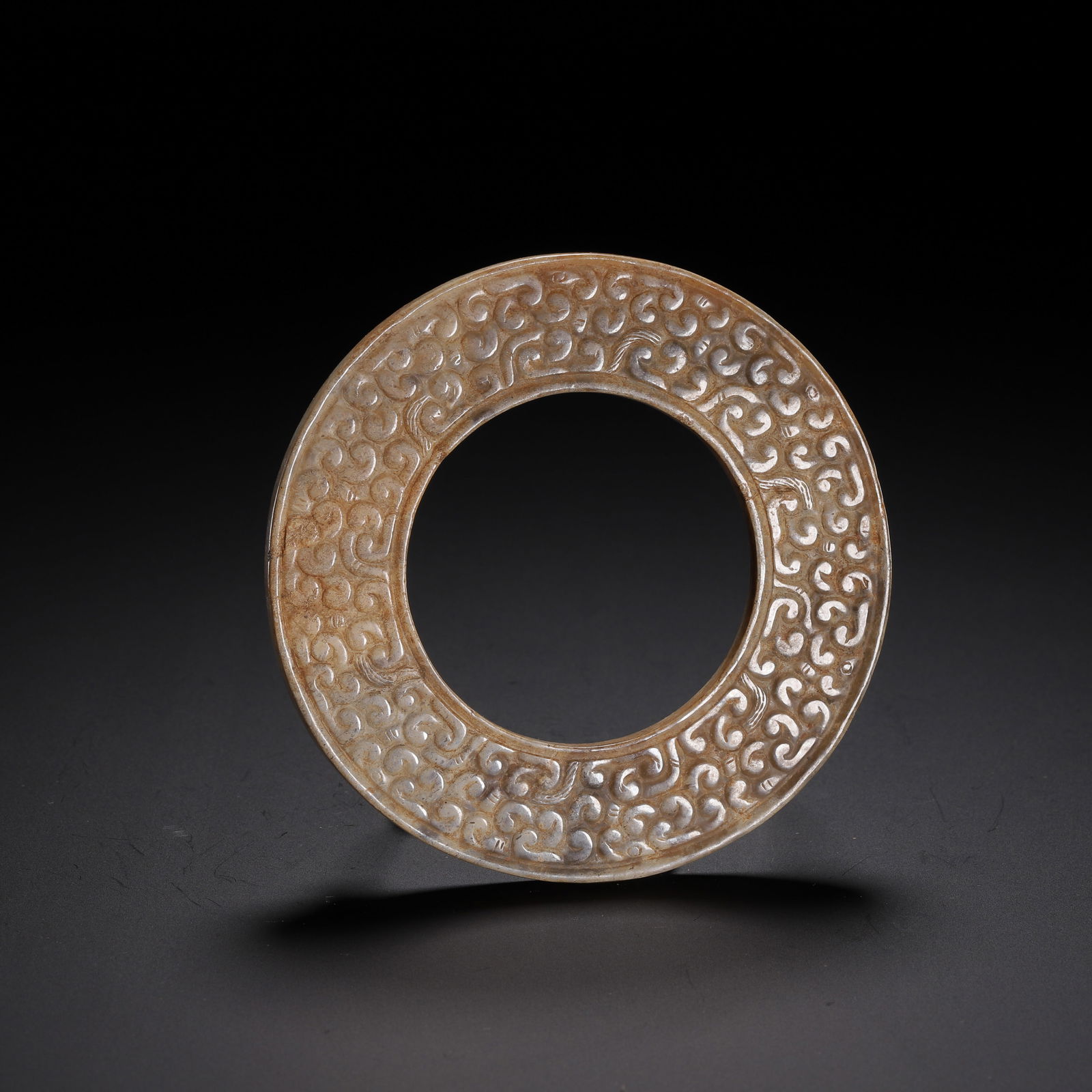 A CARVED JADE DISC BI (1 of 9)