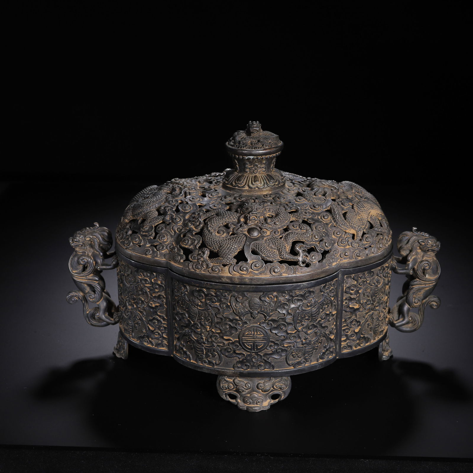 A BRONZE INCENSE BURNER WITH COVER (1 of 9)