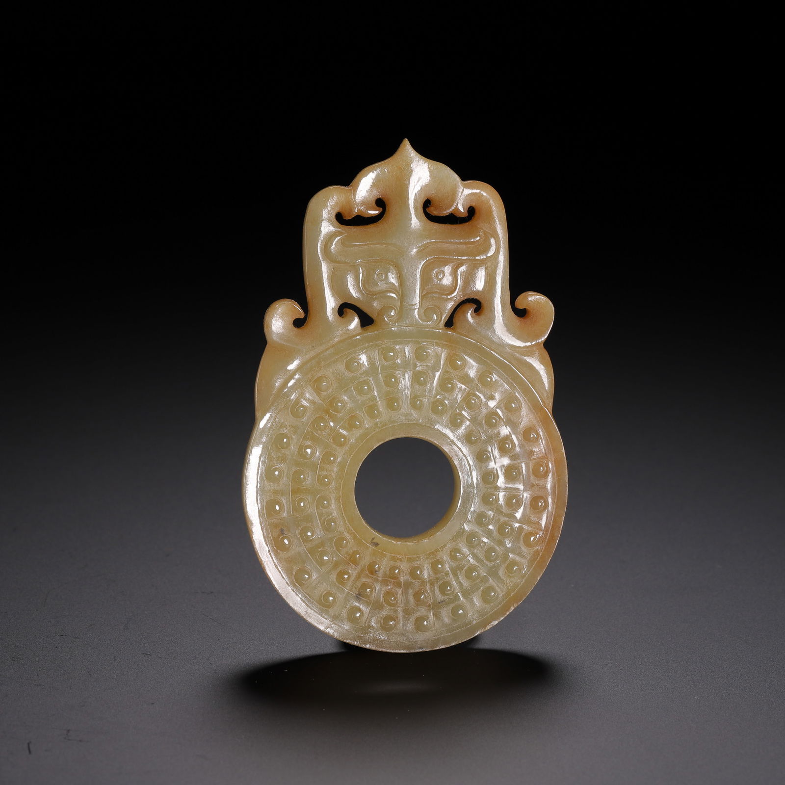 A CARVED JADE DISC BI (1 of 9)