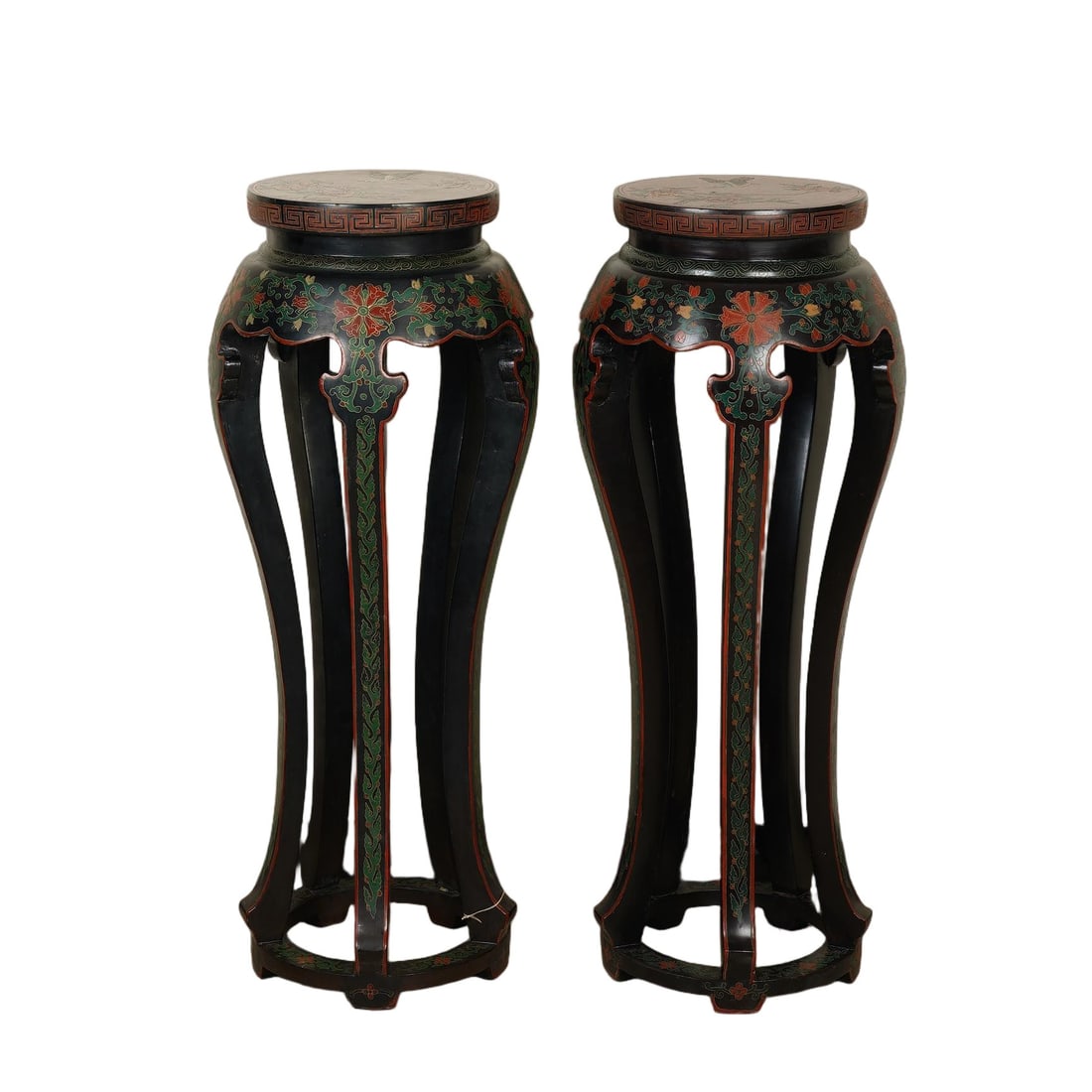 A POLYCHROME PAINTED LACQUER GARDEN STOOLS HUAJI (1 of 9)