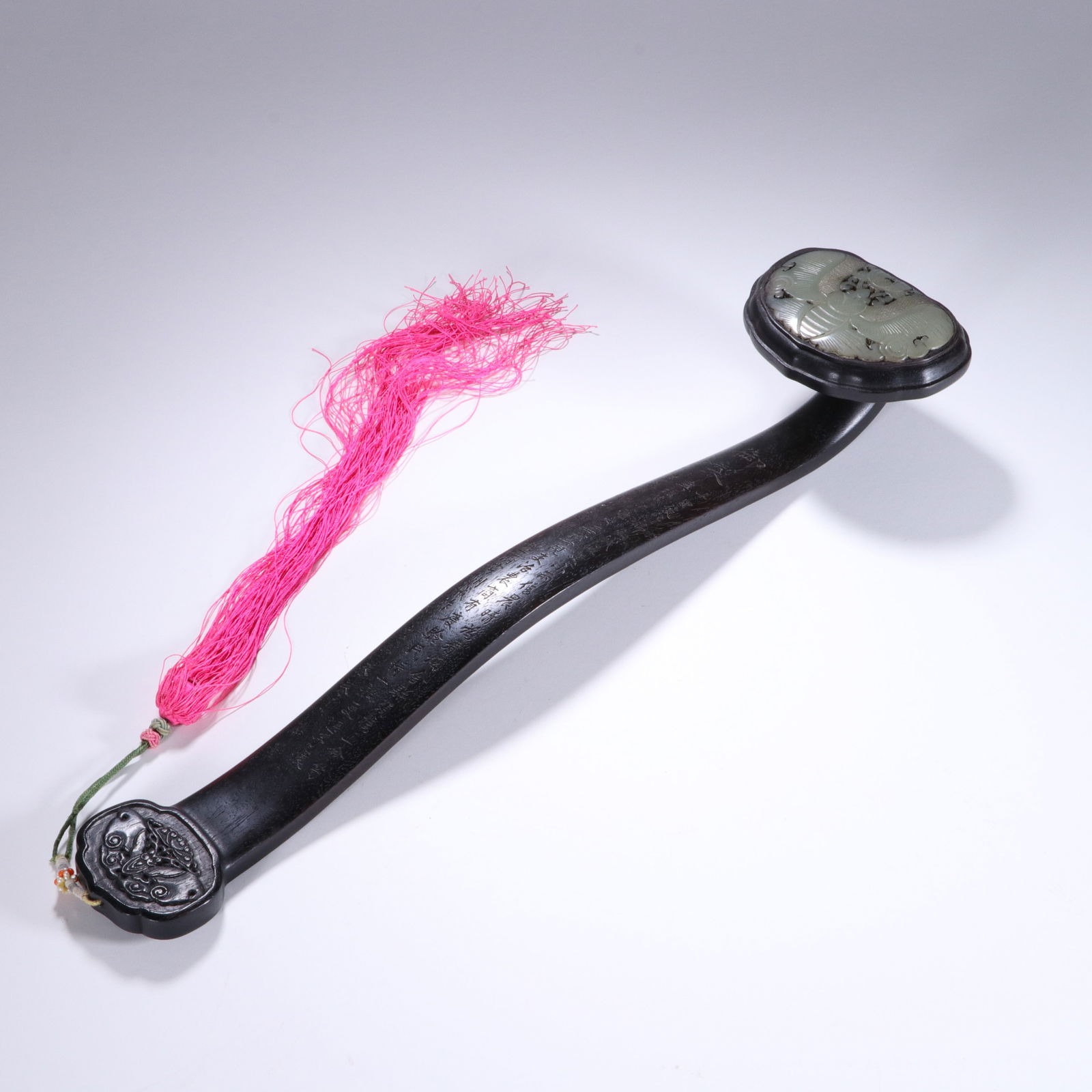 A CARVED JADE PLAQUES INLAID ROSEWOOD ZITAN RUYI SCEPTER (1 of 9)