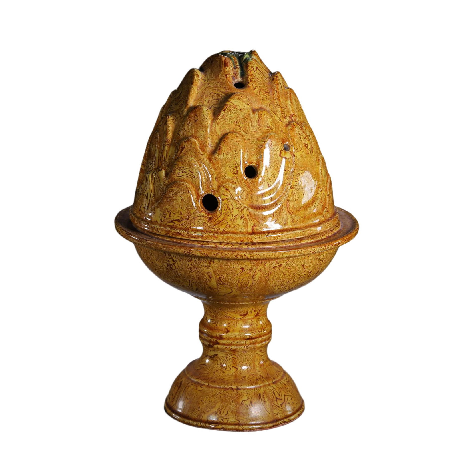 A TWIST GLAZE POTTERY MOUNT-SHAPE CENSER WITH COVER (1 of 9)