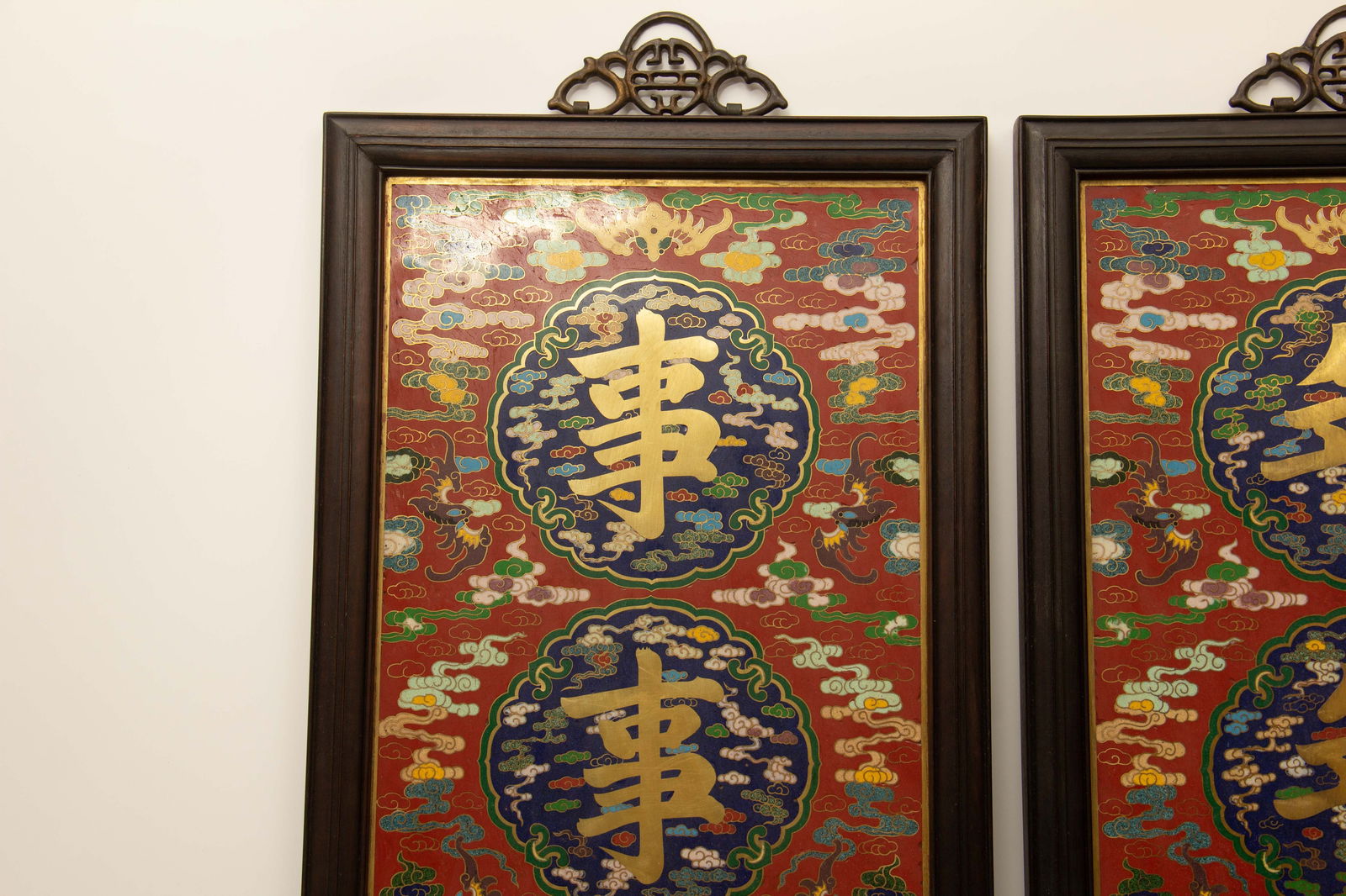PAIR FINE CLOISONNE ENAMEL HANGING PANELS - 2