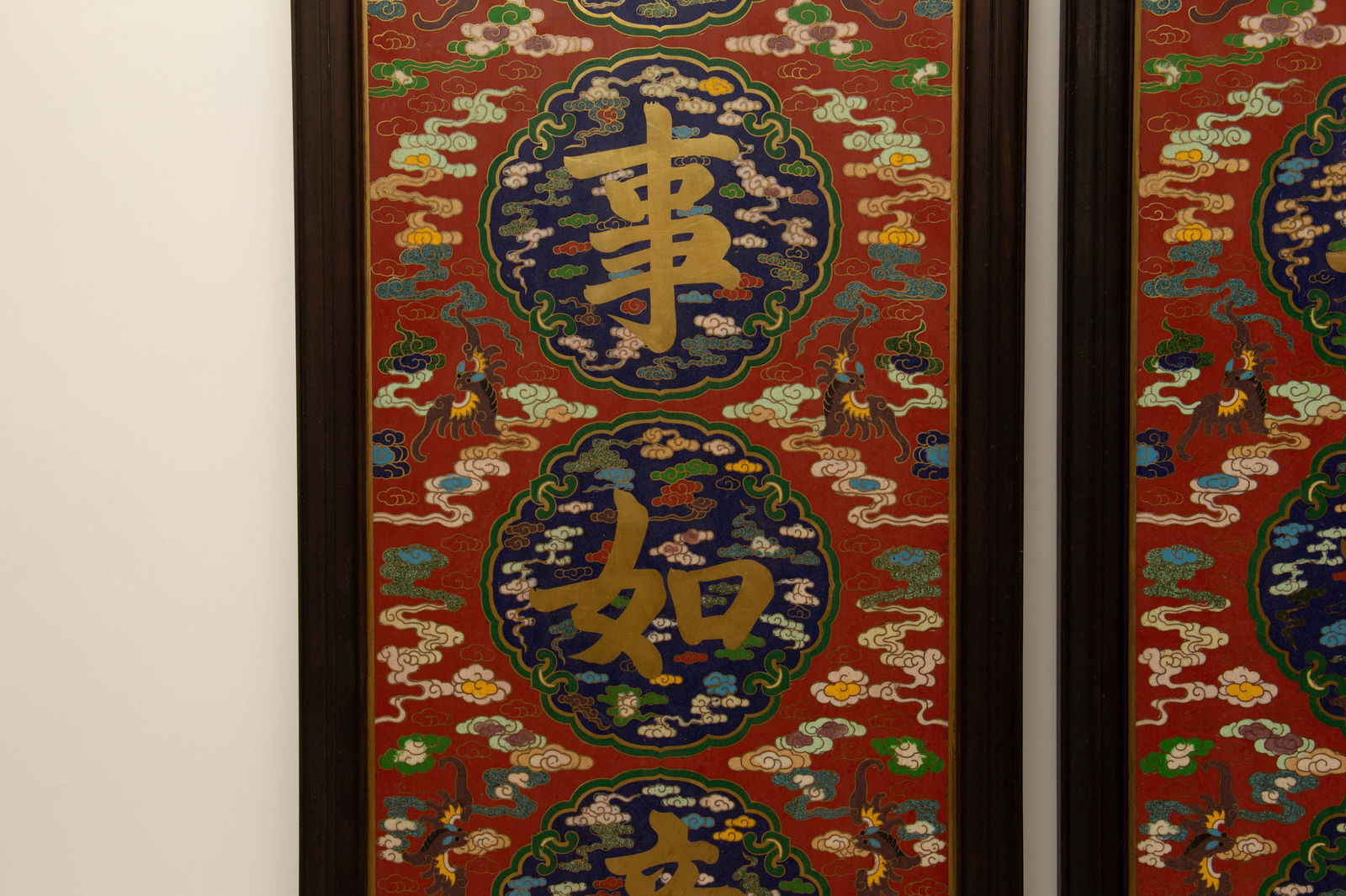 PAIR FINE CLOISONNE ENAMEL HANGING PANELS - 3