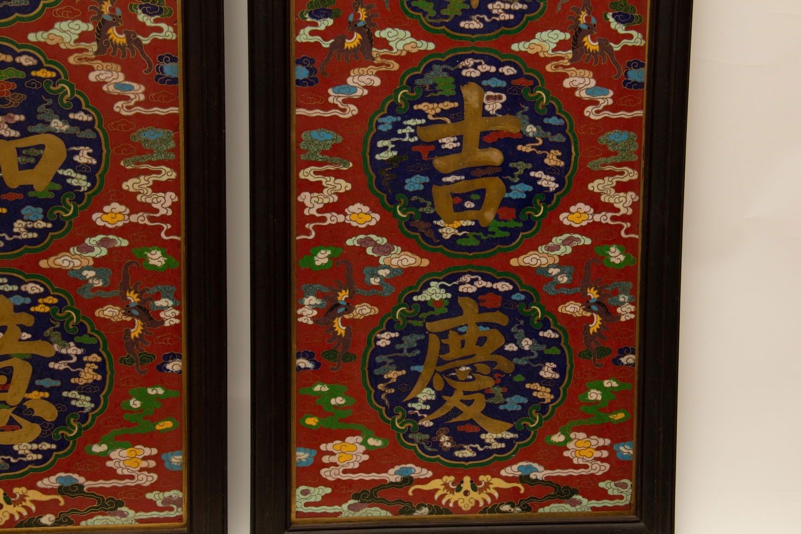 PAIR FINE CLOISONNE ENAMEL HANGING PANELS - 4