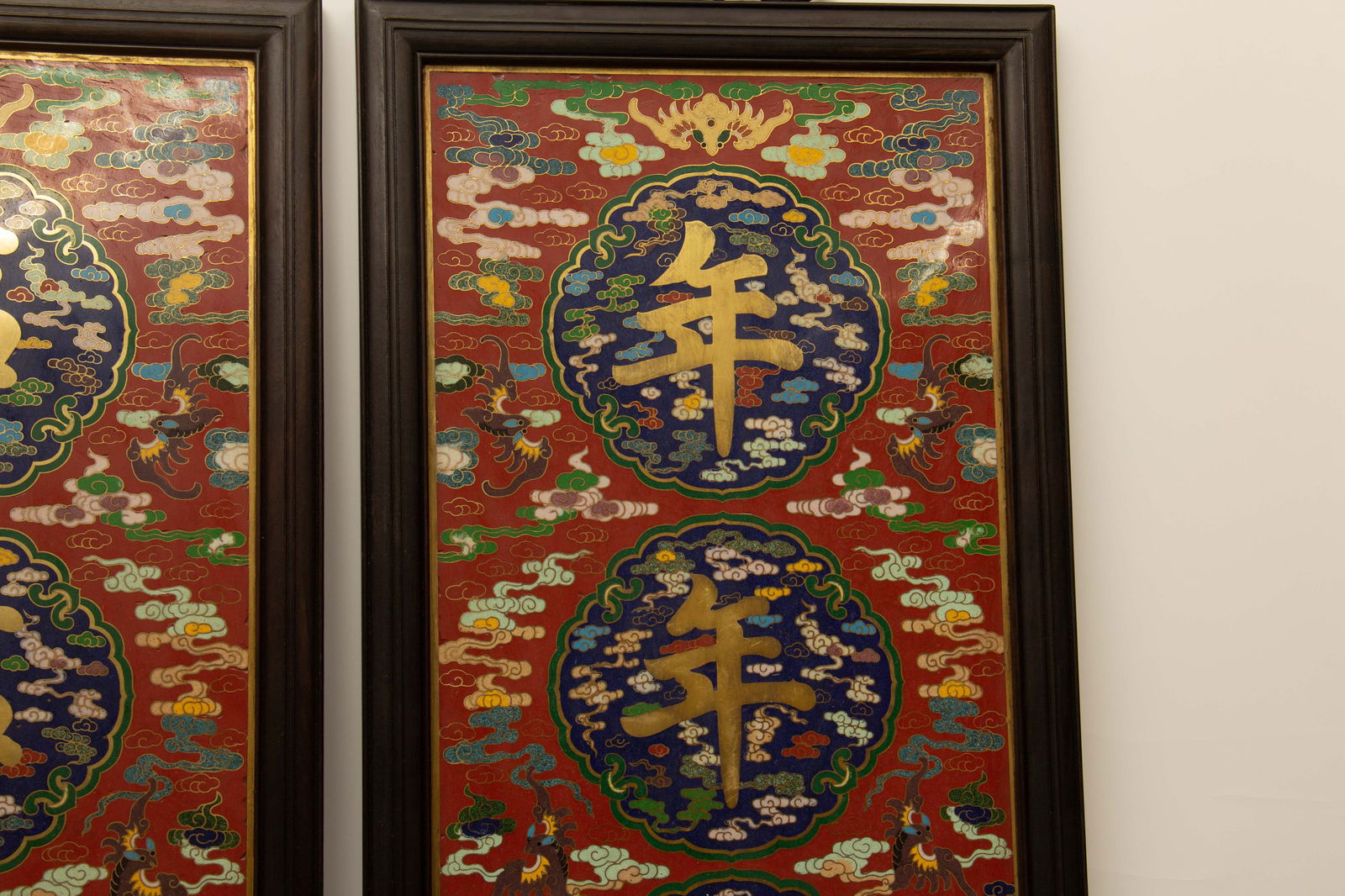 PAIR FINE CLOISONNE ENAMEL HANGING PANELS - 5