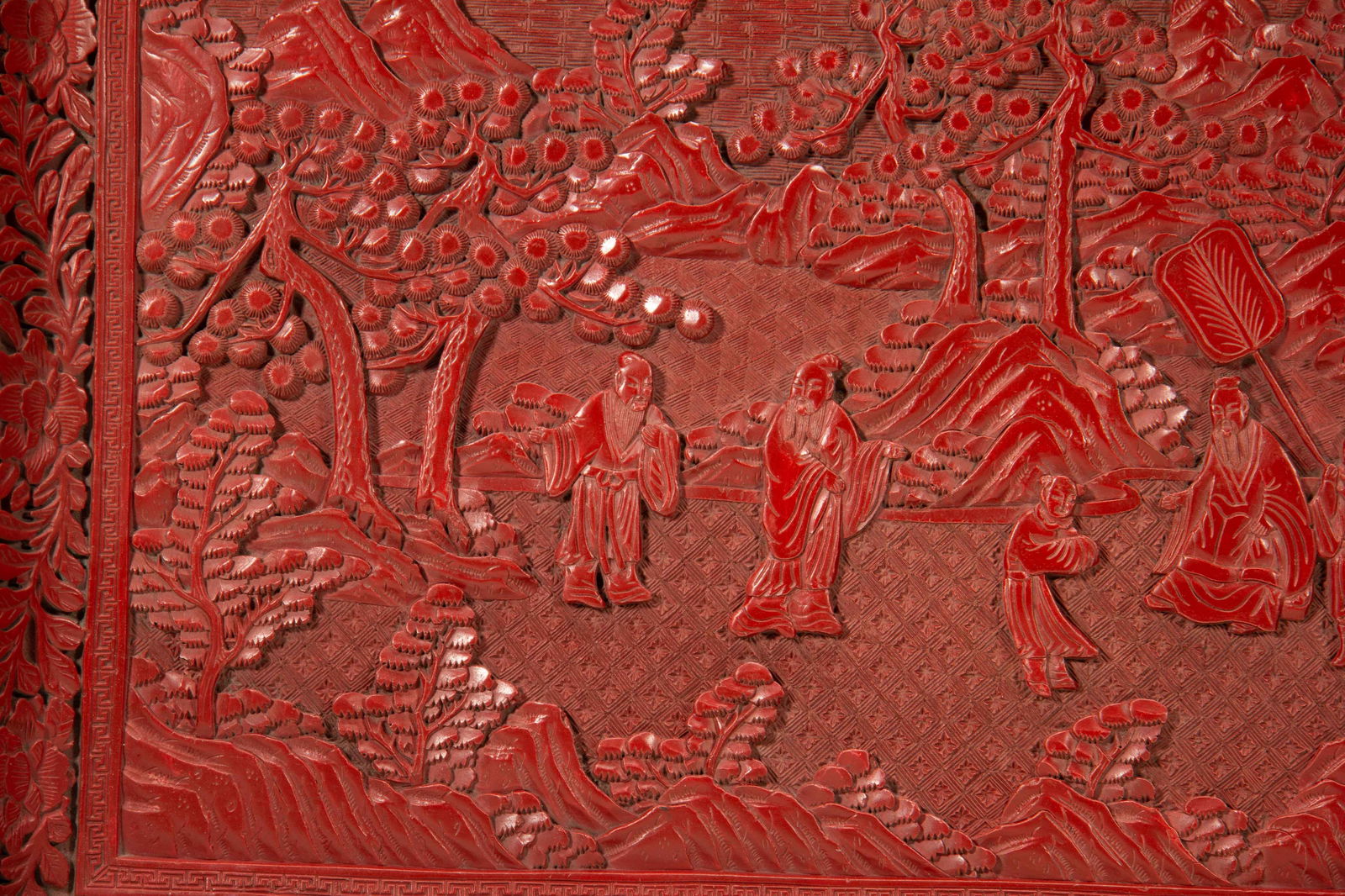 A CARVED CINNABAR LACQUER RECTANGULAR TRAY - 2