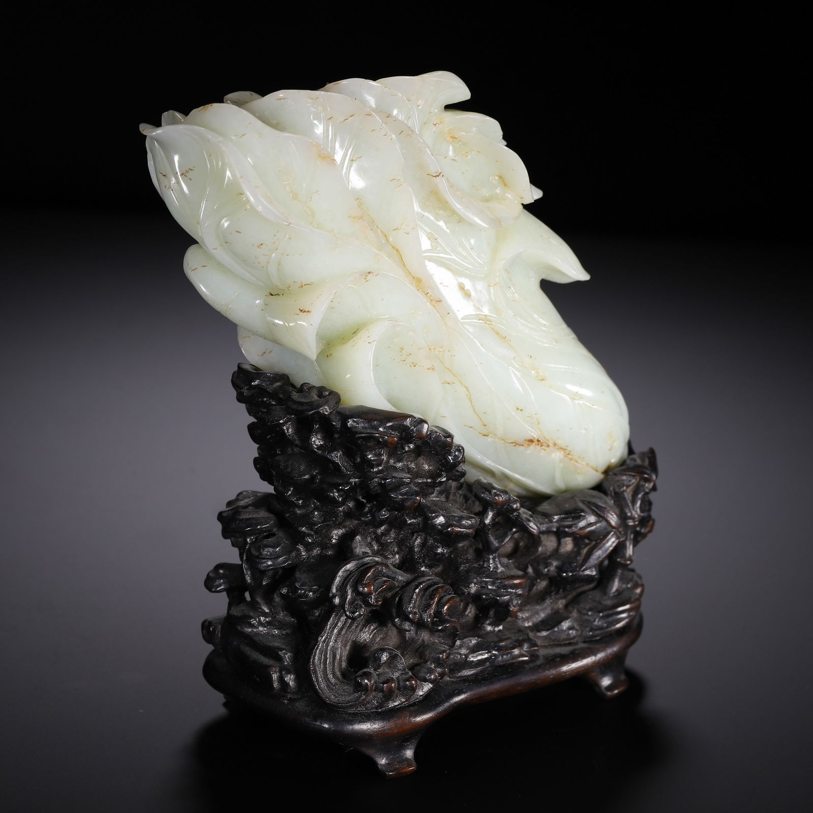 A CARVED WHITE JADE CHINESE CABBAGE PAK CHOI - 9