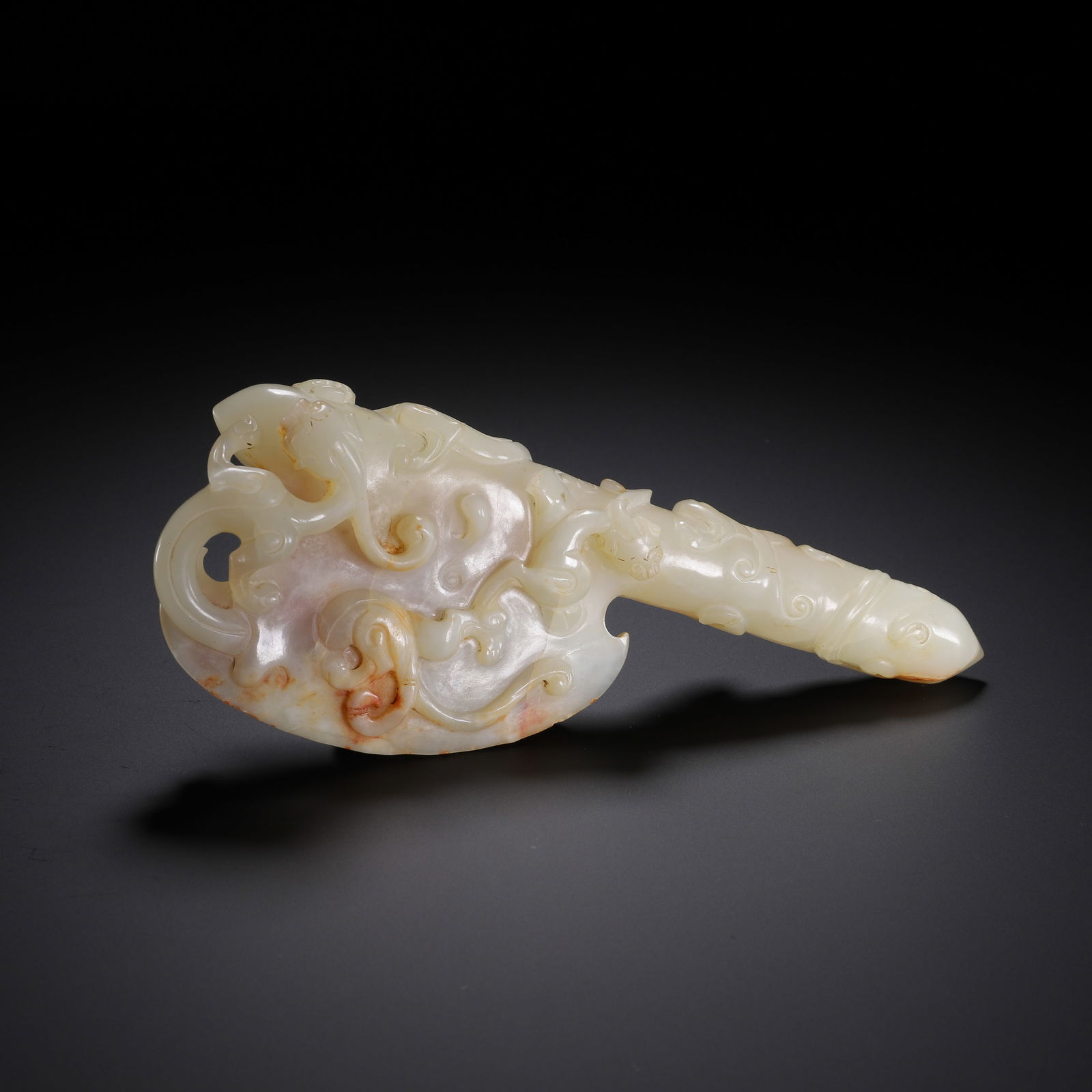 A FINE CARVED JADE CHILONG AXE (1 of 9)