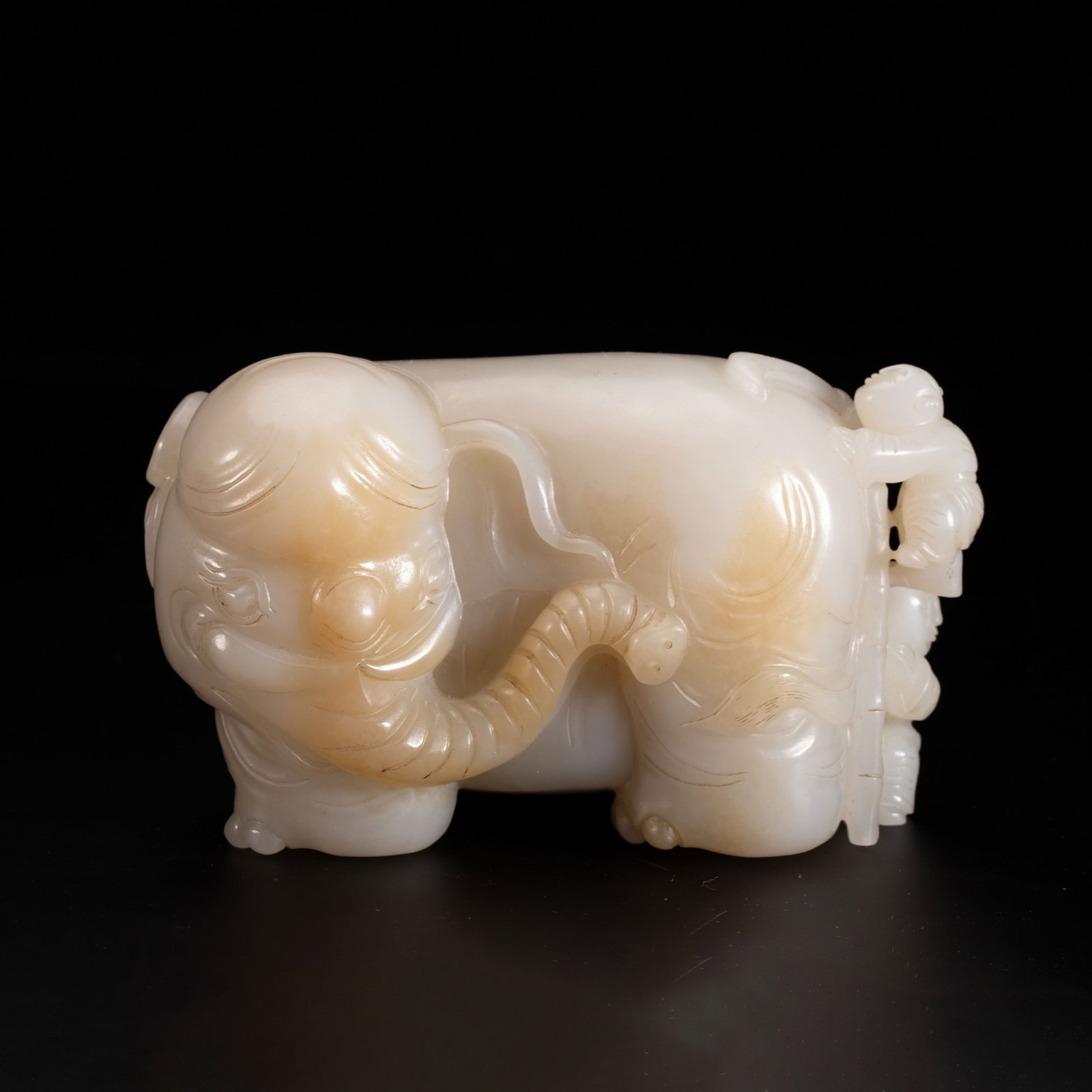 Chinese Hetian Jade Carved Elephant with Attendants (1 of 10)