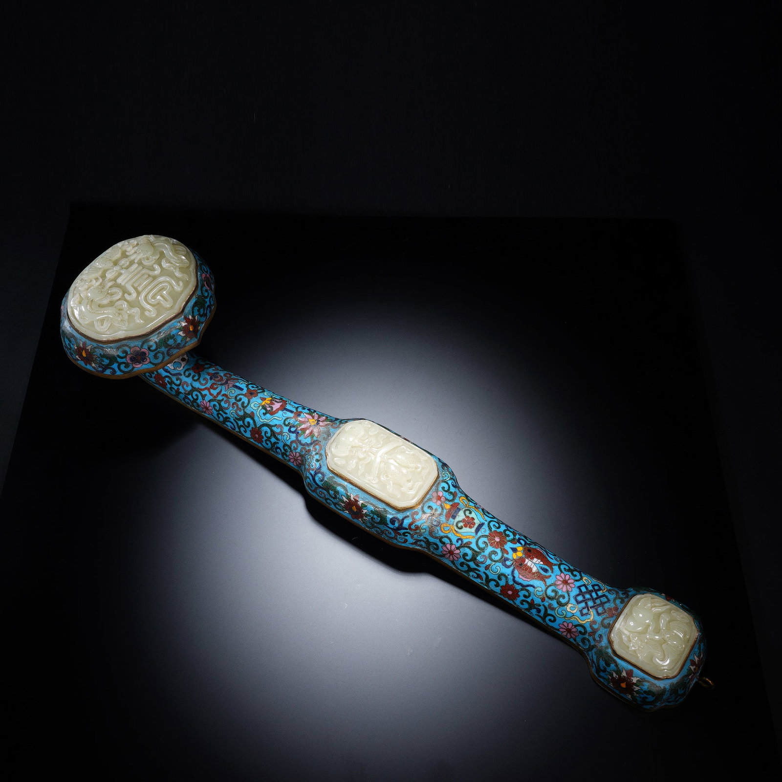 Chinese Cloisonne Enamel and White Jade Ruyi Scepter (1 of 9)