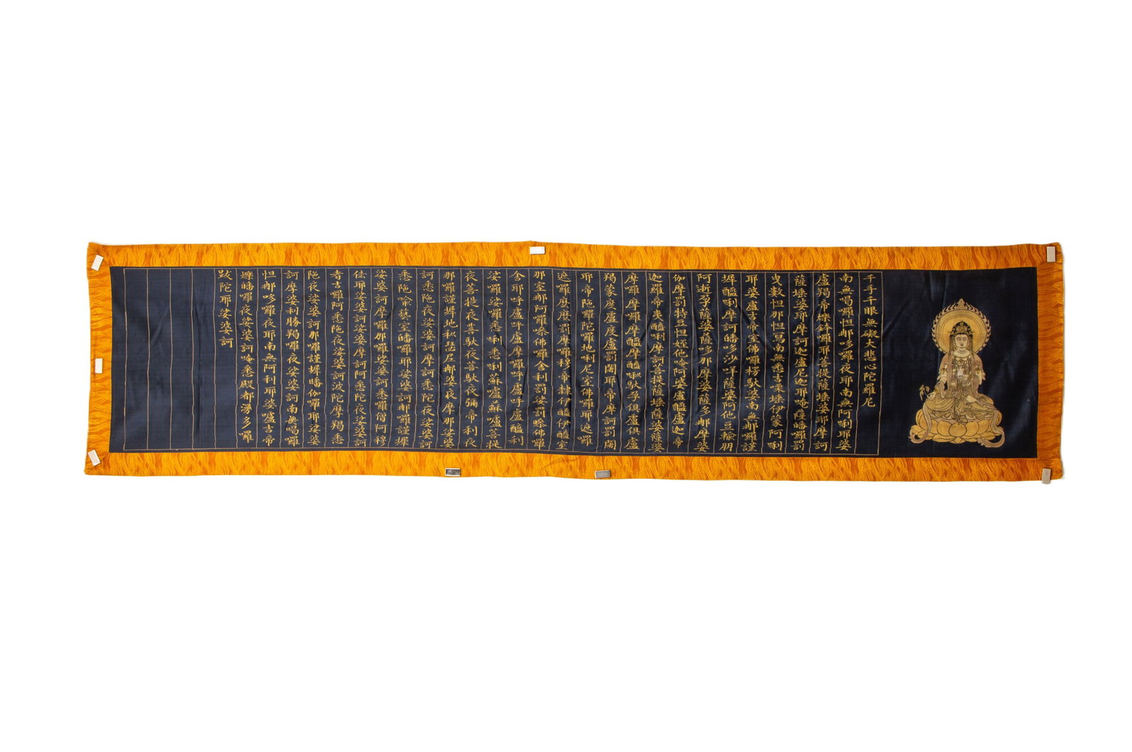 Chinese Brocade Sutra Scroll with Golden Calligraphy and Buddha (1 of 11)