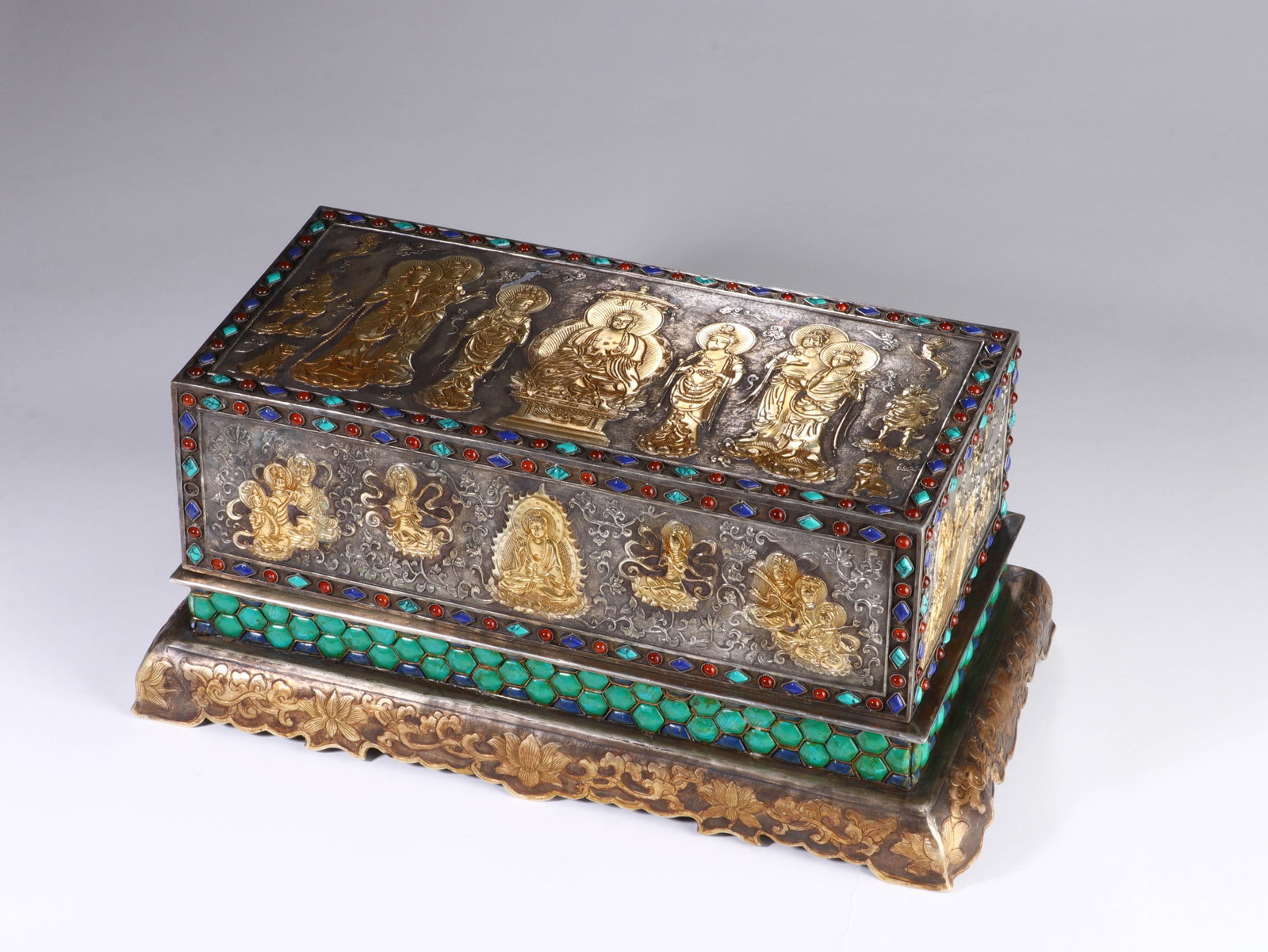 A Chinese Gilt-Bronze Sutra Box with Inlaid Gemstones (1 of 10)