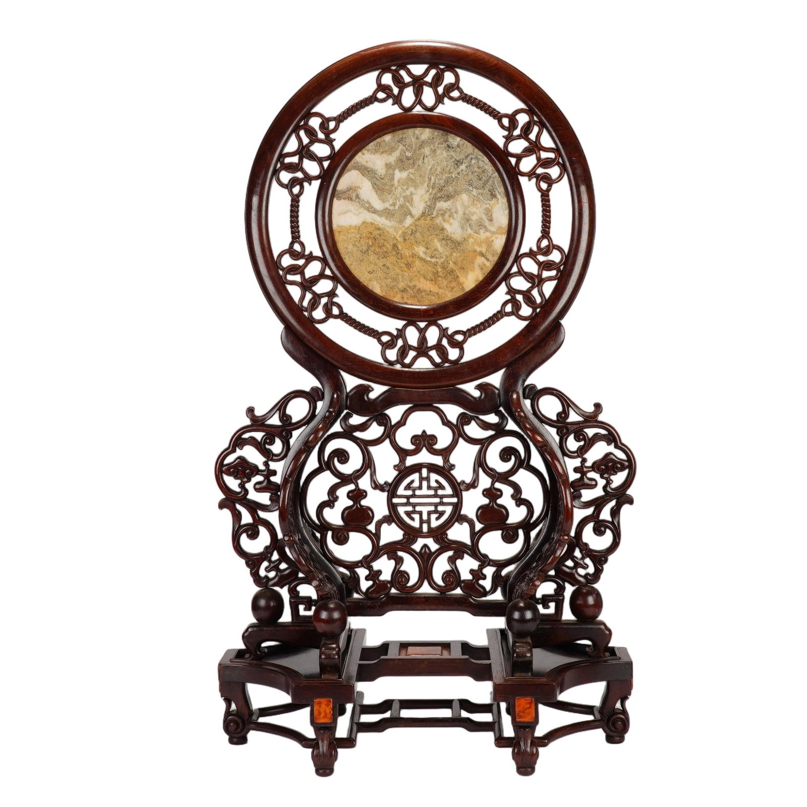 Chinese Hardwood Marble-Inlaid Table Screen (1 of 10)