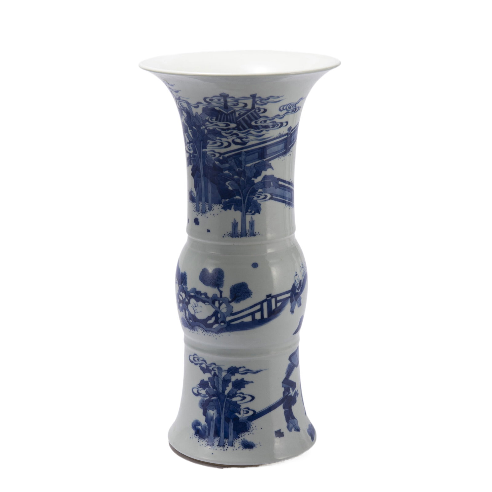 A CHINESE BLUE AND WHITE BEAKER VASE GU (1 of 10)