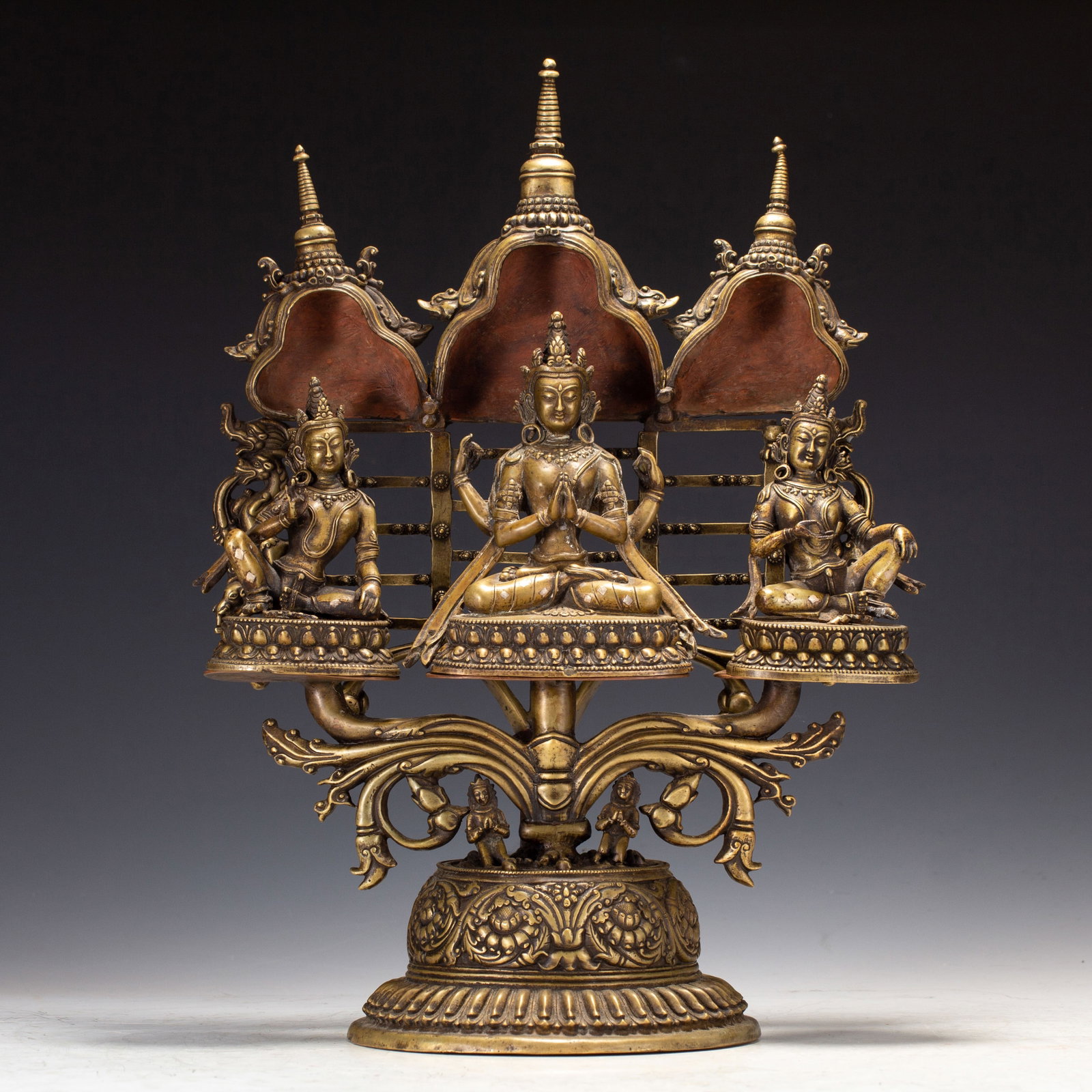 Chinese Alloy Copper Buddhist Shrine with Three Deities (1 of 9)