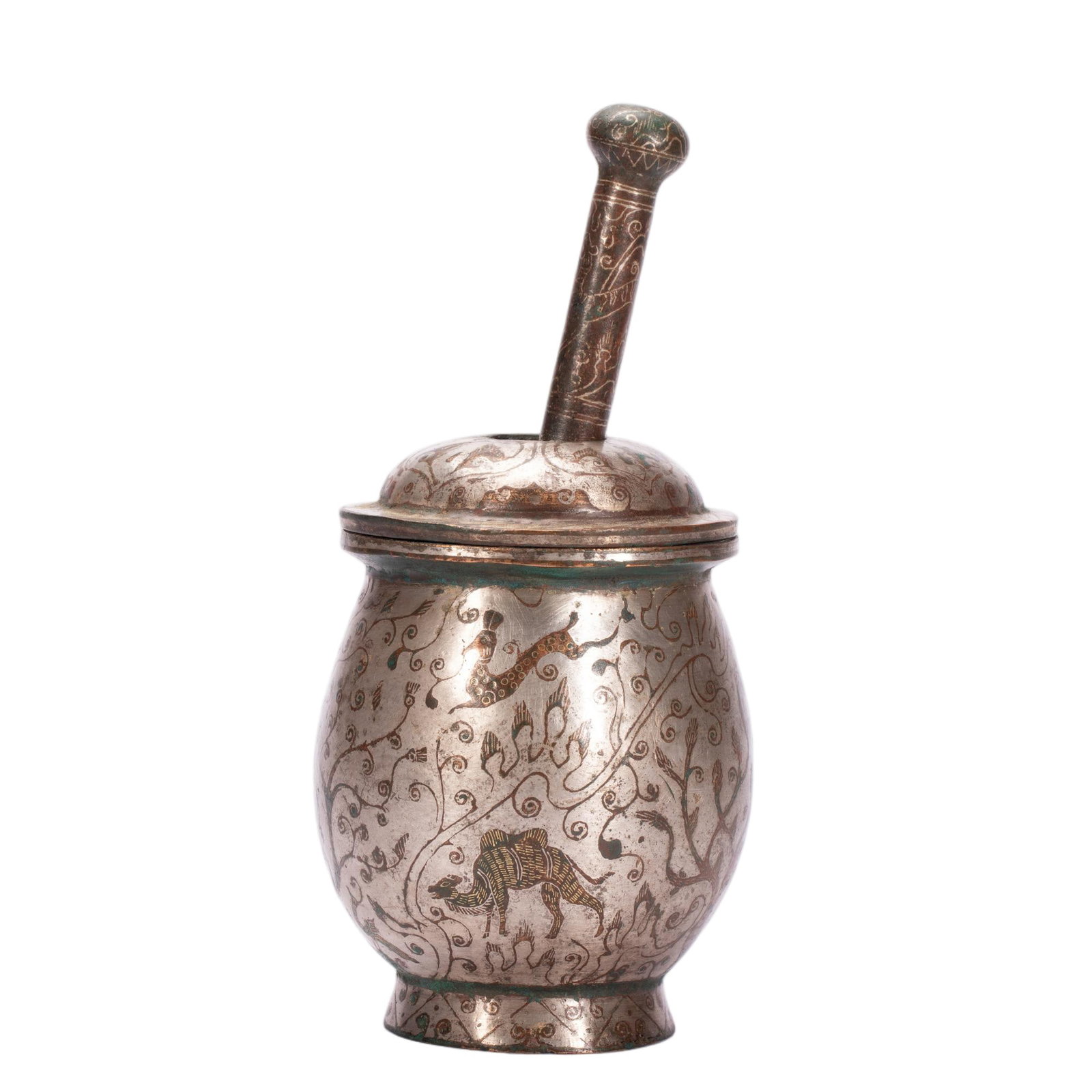 Chinese Gold and Silver Inlaid Bronze Apothecary Mortar and Pestle (1 of 8)