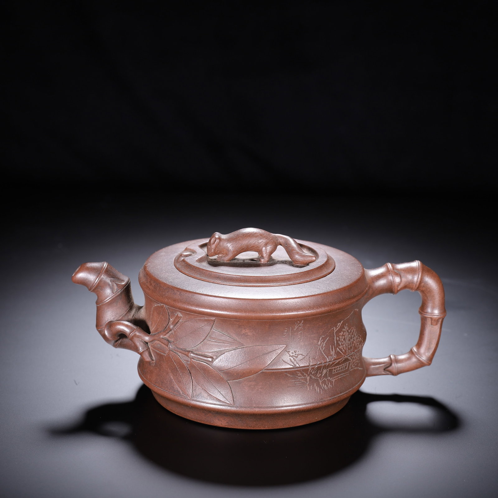 Chinese Zisha Clay Teapot with Squirrel and Bamboo Motifs (1 of 9)