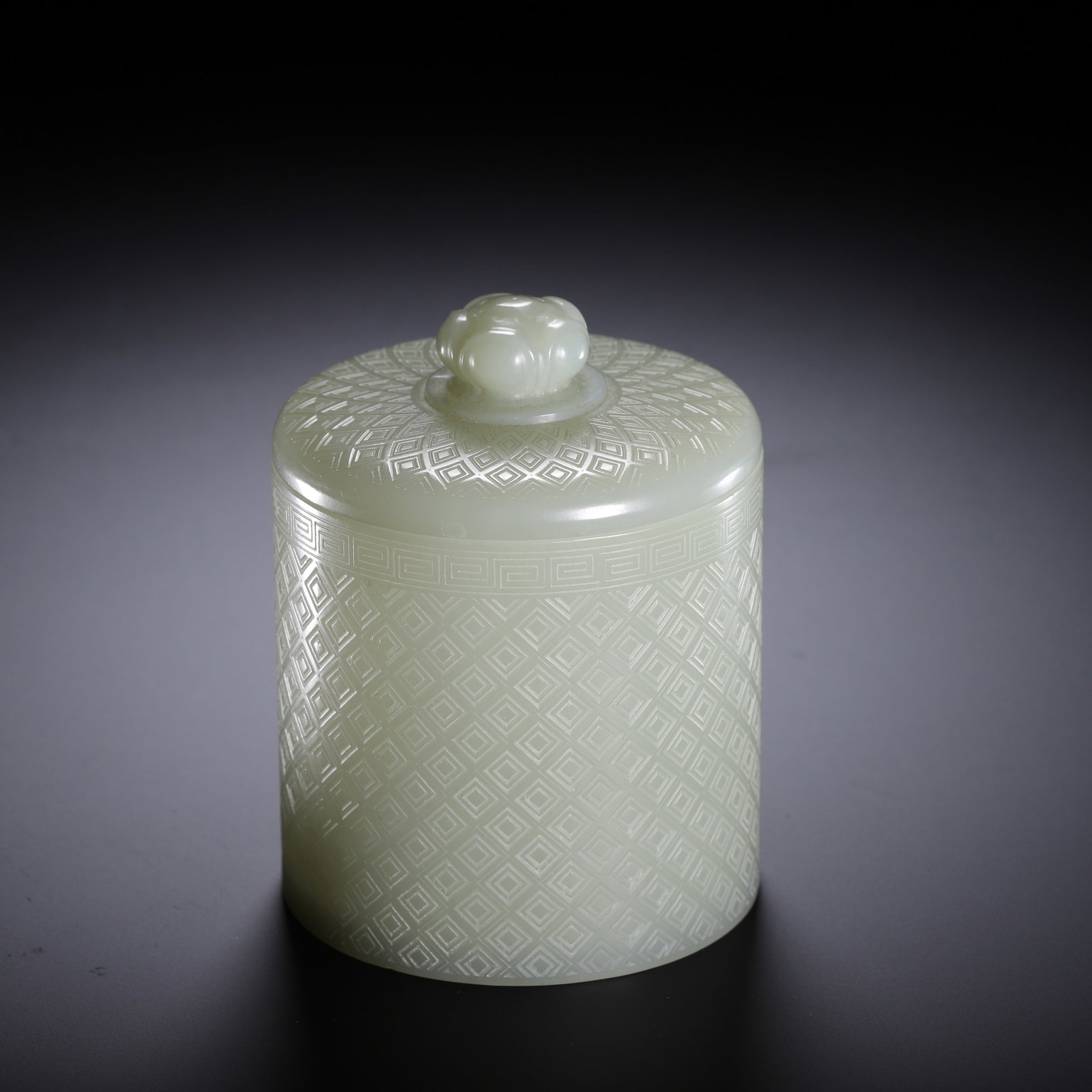 Chinese Hetian Jade Lidded Cylinder Box (1 of 9)