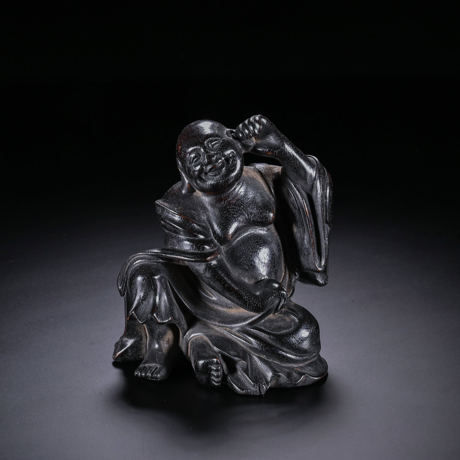 A Chinese Zitan Wood Carving of a Laughing Luohan (1 of 7)