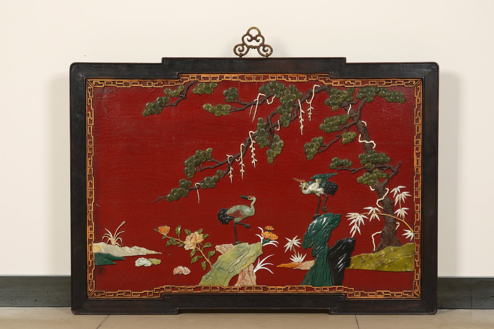 Chinese Precious Stone Inlaid "Pine and Crane" Hanging Screen (1 of 6)