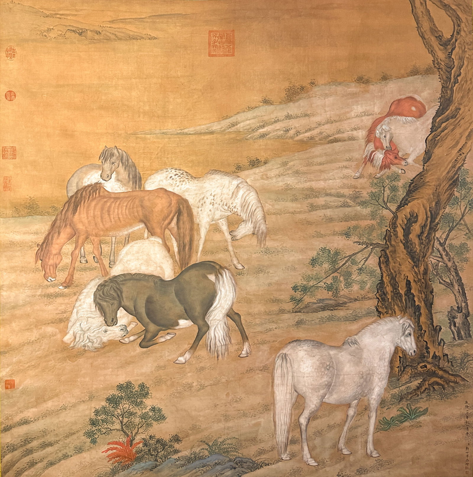 A CHINESE PAINTING OF HORSES SIGNED LANG SHINING (1 of 7)