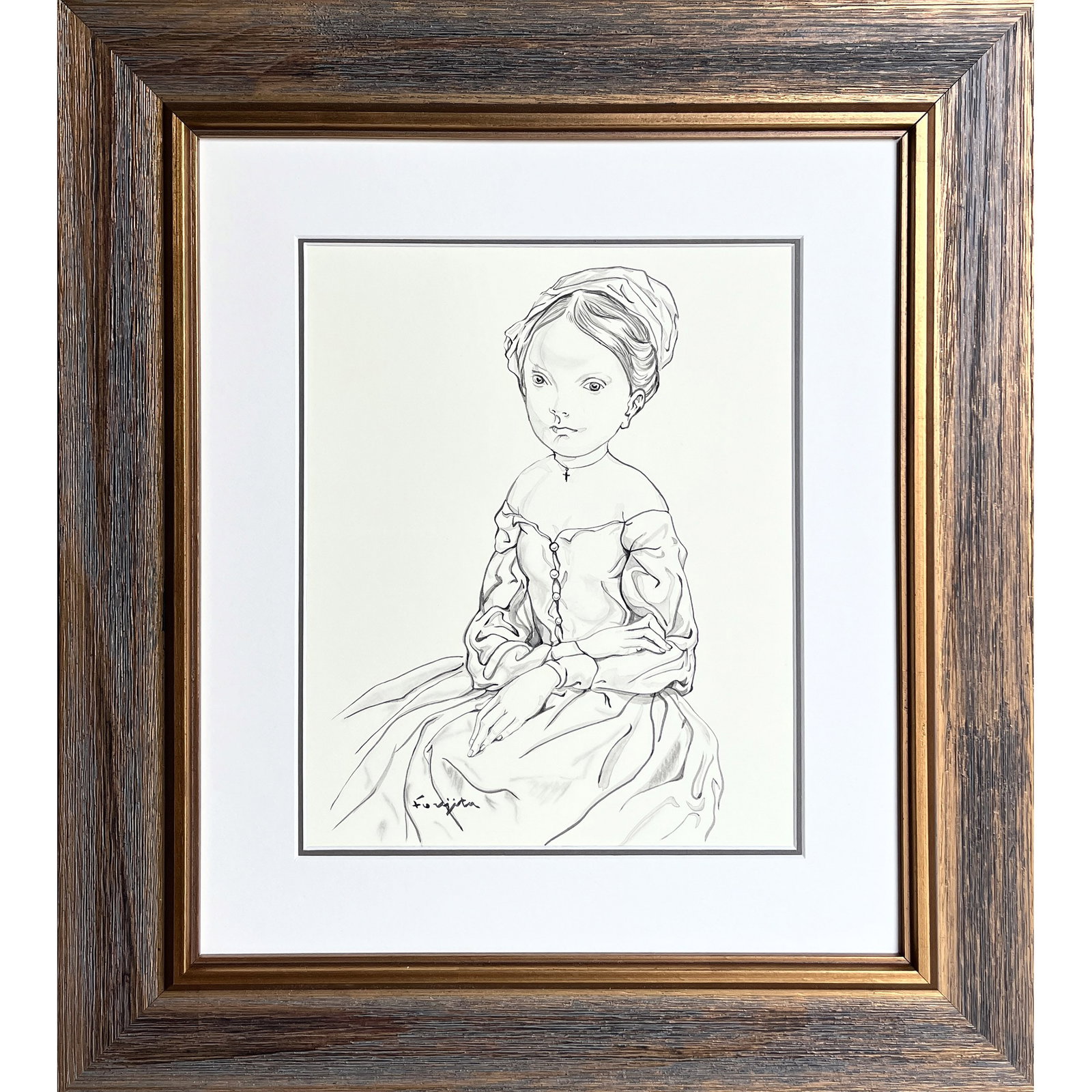 JEUNE FILLE ASSISE SIGNED LÉONARD TSUGUHARU FOUJITA: JEUNE FILLE ASSISE SIGNED LÉONARD TSUGUHARU FOUJITA Brush and ink and wash and estompe on paper, framed. signed 'Foujita' (lower left). The present work was executed during the second period of Fouji