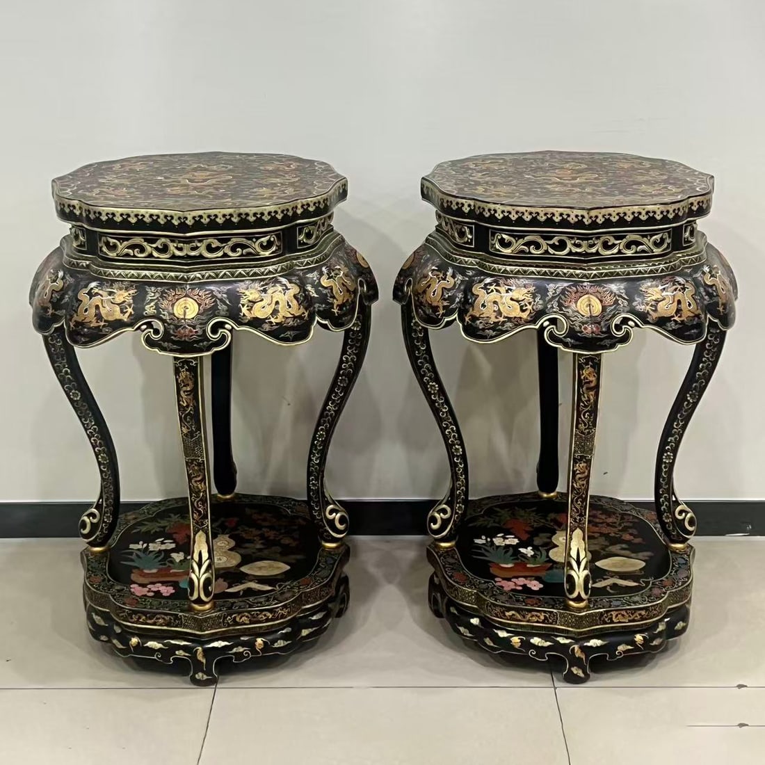 A Pair of Chinese Gilt-Decorated Lacquer Dragon Stands (1 of 10)