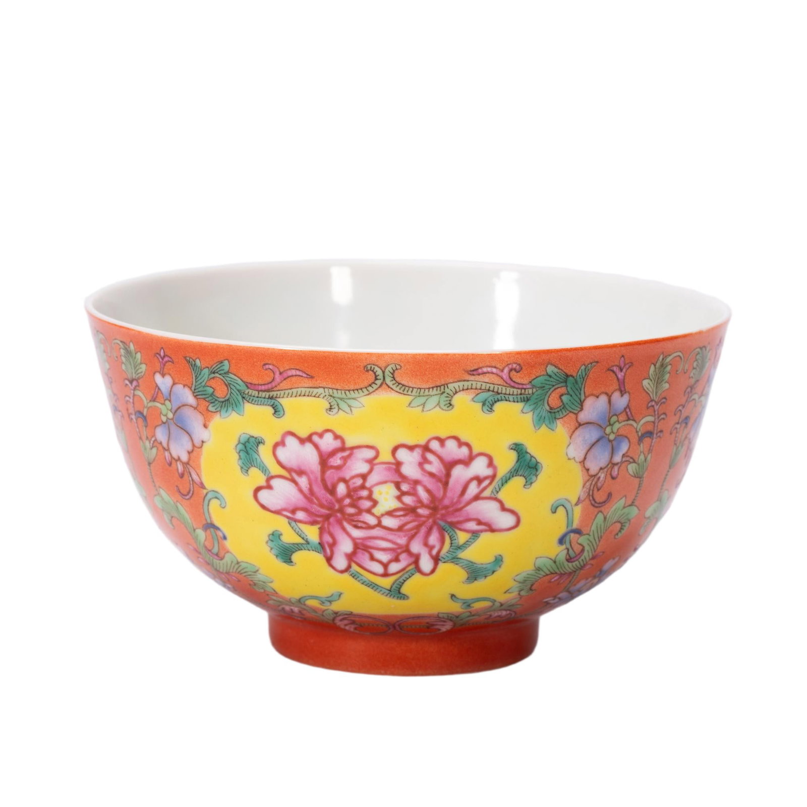 Chinese Iron-Red Ground Famille Rose Floral Bowl (1 of 7)
