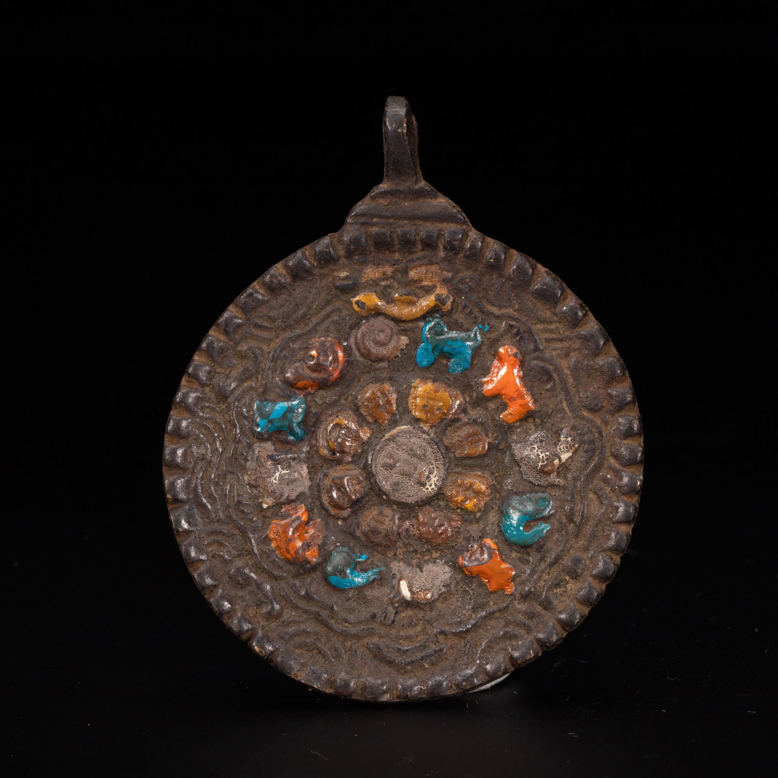 Chinese Tibetan Painted Bronze Zodiac Amulet Pendant (1 of 7)