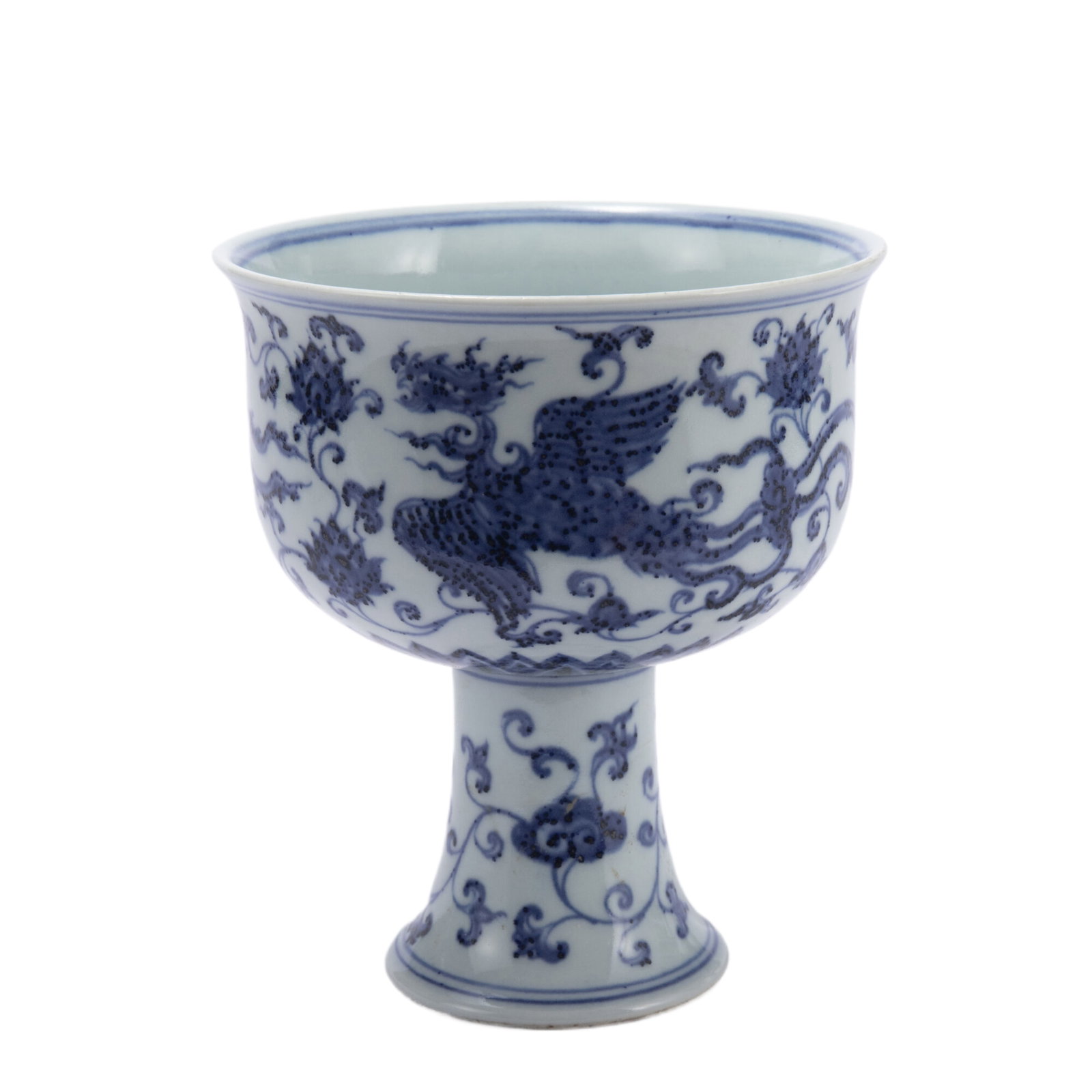 A BLUE AND WHITE PHOENIX STEM-CUP (1 of 11)