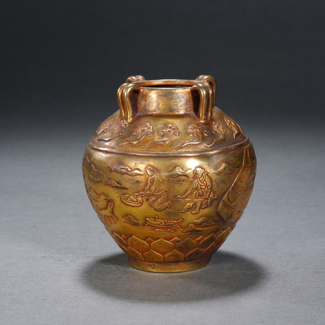 Chinese Gilt Silver Jar with Figural Relief (1 of 9)