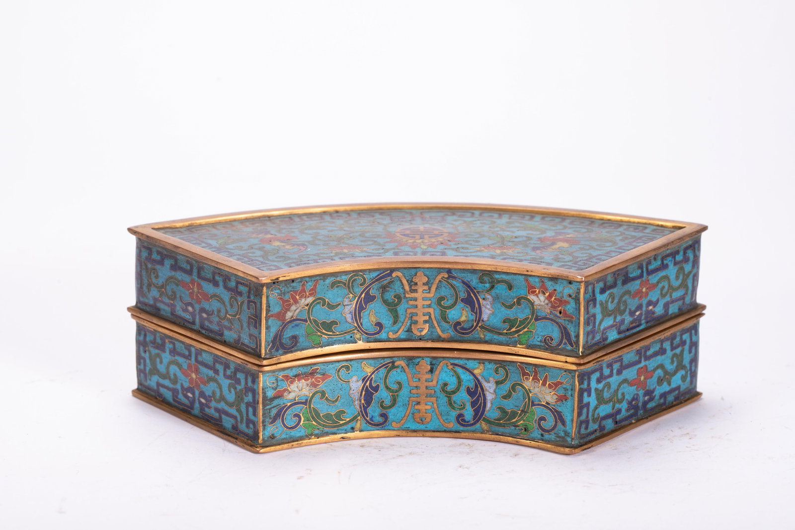 Chinese Cloisonne Enamel Fan-Shaped Box (1 of 9)