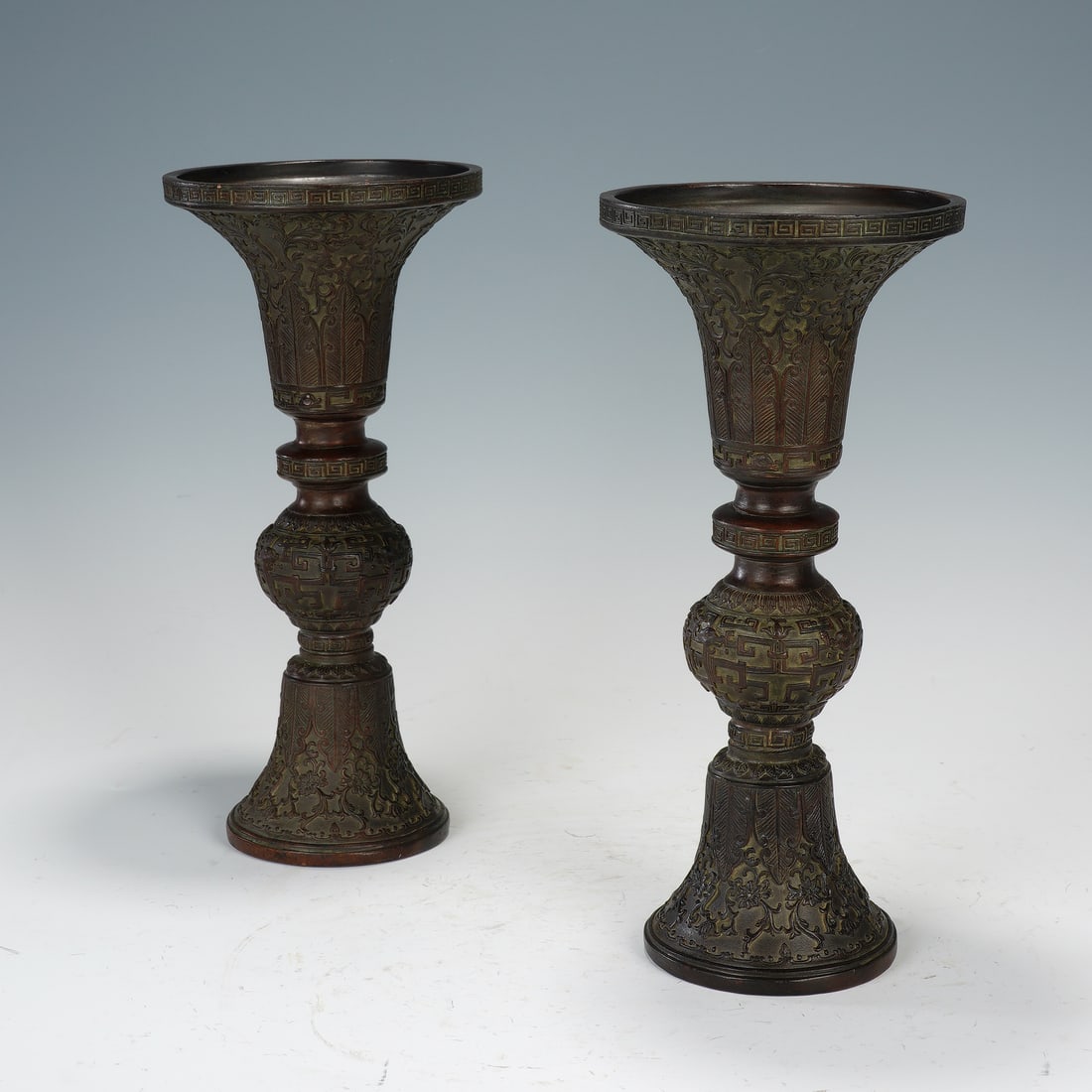 A Pair of Chinese Bronze Gu Vases (1 of 7)