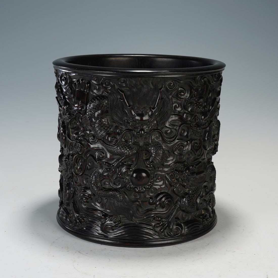 Chinese Zitan Wood Dragon and Cloud Brush Pot (1 of 7)