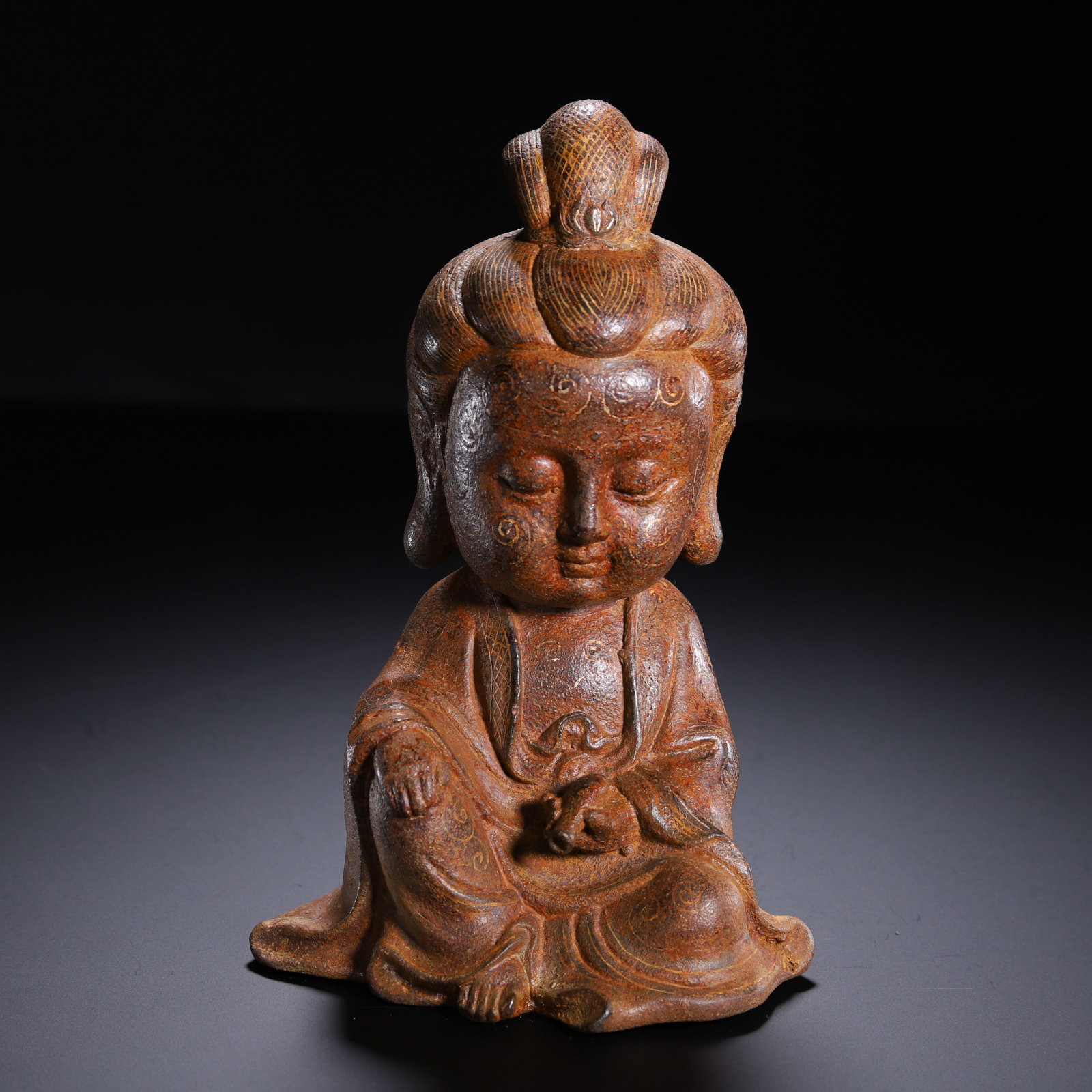 A Chinese Iron Buddha with Gold and Silver Inlay (1 of 9)