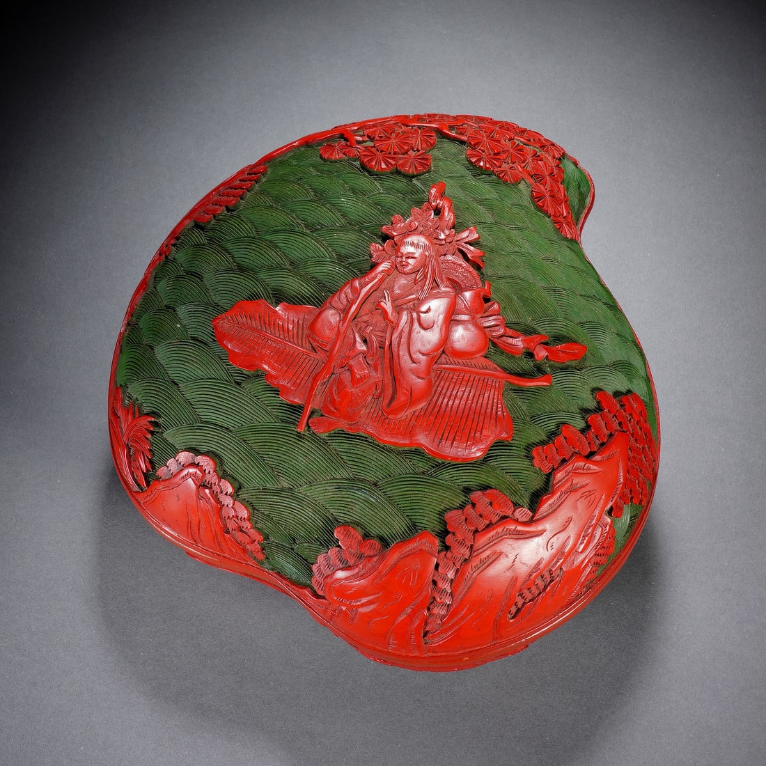 Chinese Cinnabar Lacquer Peach-Form Box (1 of 10)