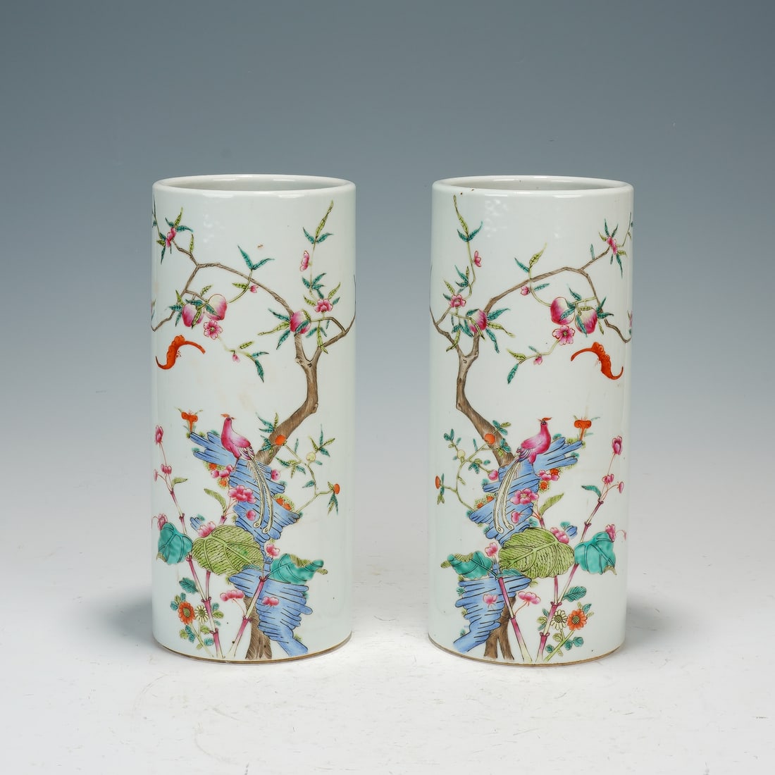A Pair of Chinese Famille Rose Bird-and-Flower Hat Stands (1 of 8)