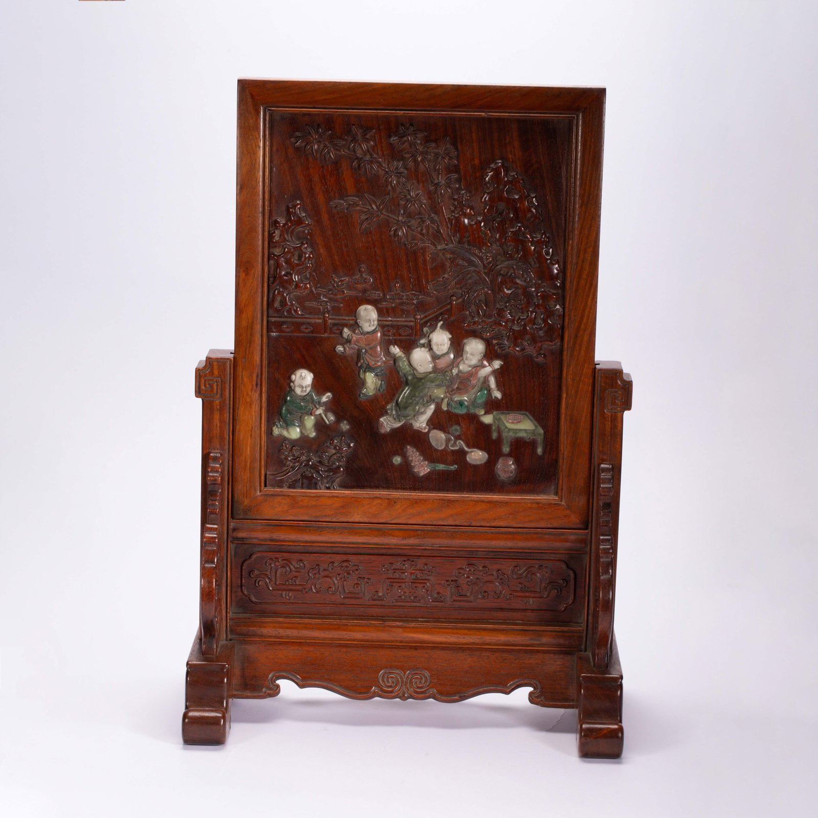 Chinese Huanghuali Wood Table Screen with Inlaid Children Scene (1 of 11)