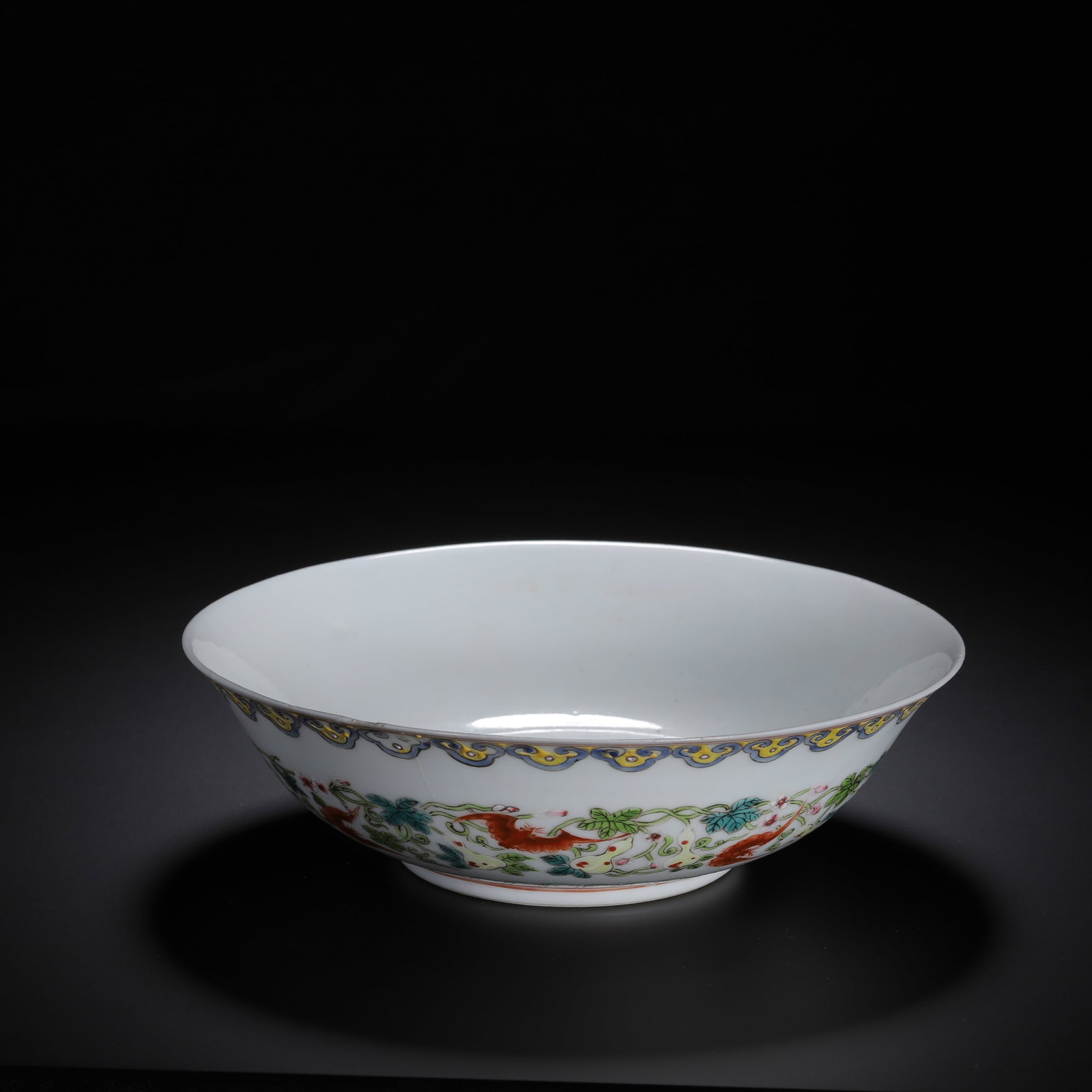 Chinese Famille Rose Porcelain Bowl with Bat and Melon Vines Motif (1 of 9)