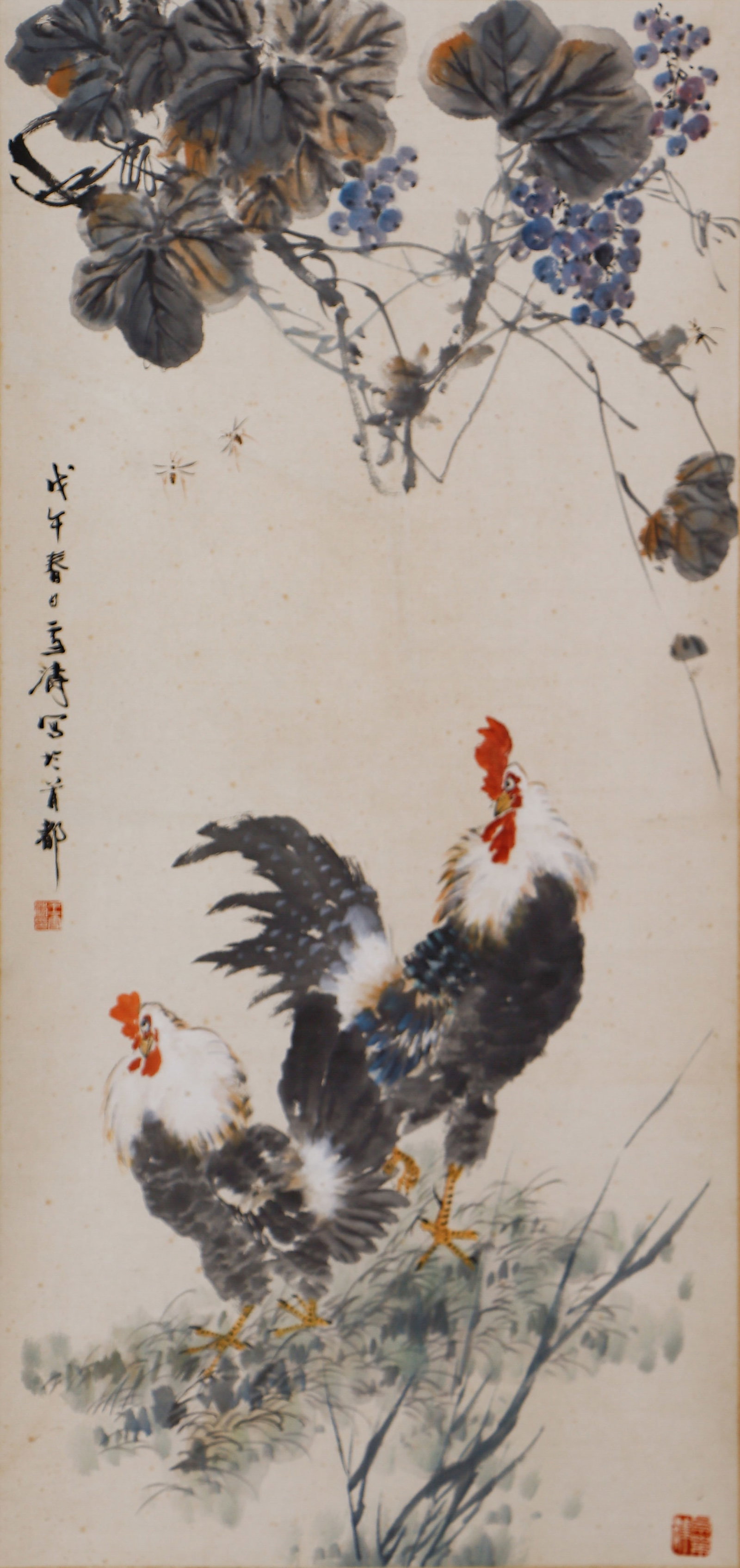A CHINESE PAINTING OF ROOSTERS, SIGNED WANG XUETAO (1 of 5)
