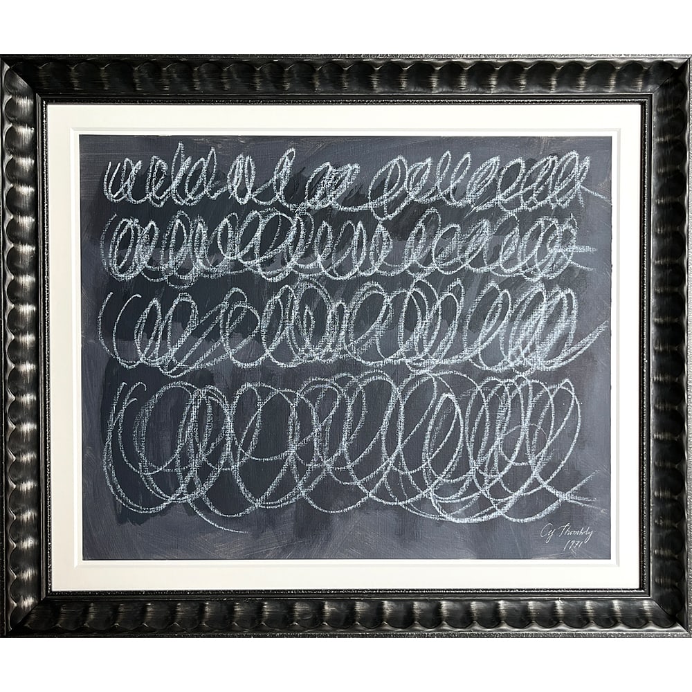 UNTITLED SIGNED CY TWOMBLY: UNTITLED SIGNED CY TWOMBLY Oil paint and wax crayon on paper. Framed. Signed Cy Twombly lower right. In a remarkable cycle of works beginning in 1966 and taken up with renewed fervor in the 1970s, Cy 