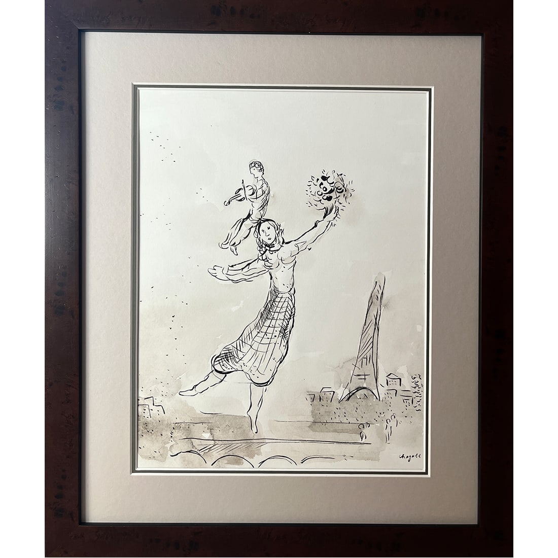 THE POEM SIGNED MARC CHAGALL: THE POEM SIGNED MARC CHAGALL Stamped with the signature 'chAgAll' (lower right). Pen and India ink and wash and India ink on paper. DIMENSIONS: Image only 36?29 cm, with frame 48.3?40.5 cm HAVE A SIMI