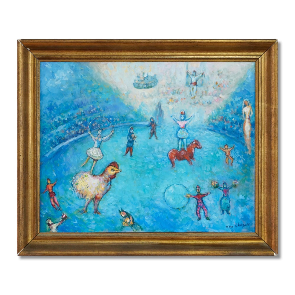 MARC CHAGALL (1887-1985), ATTRIBUTED TO, OIL ON CANVAS: MARC CHAGALL (1887-1985), ATTRIBUTED TO, OIL ON CANVAS Signed (lower right and verso) Image Dimensions: 20 7/8 x 26 3/8 in (53 x 67 cm) This painting comes with COA. Marc Chagall's engagement with the