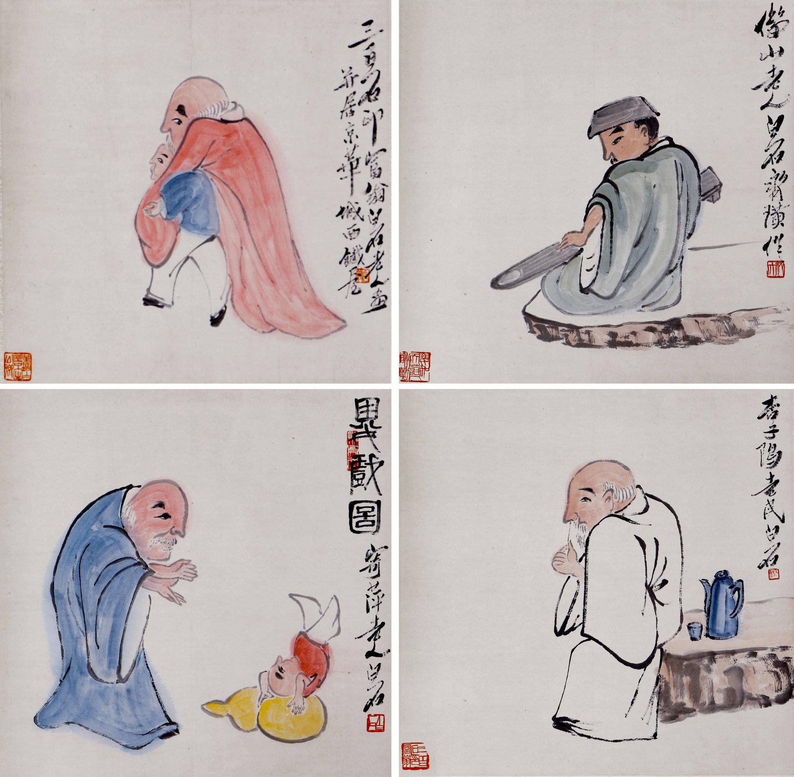 A CHINESE PAINTING OF FOUR FIGURE SIGNED QI BAISHI (1 of 12)