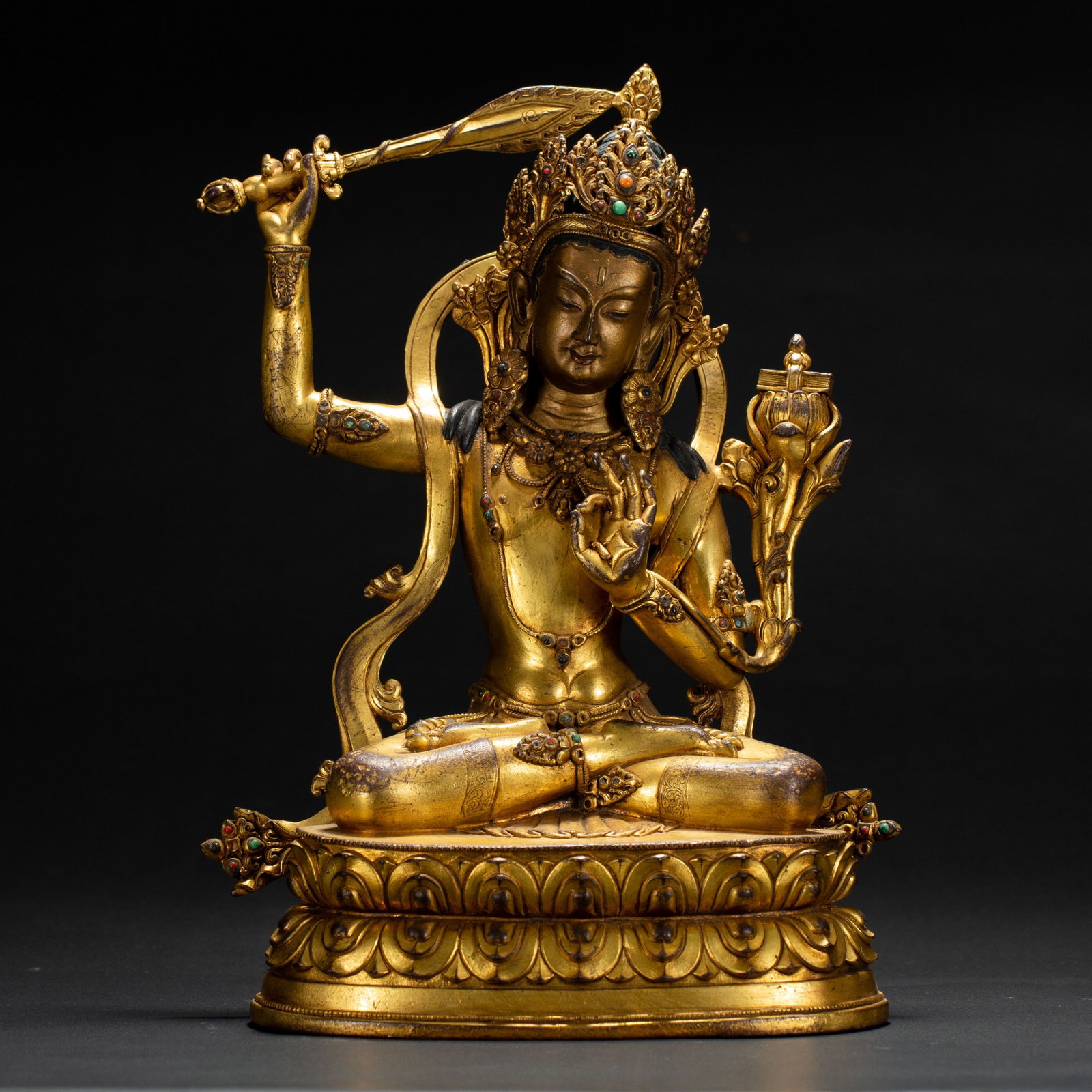 Chinese Gilt Copper Manjushri Statue (1 of 10)