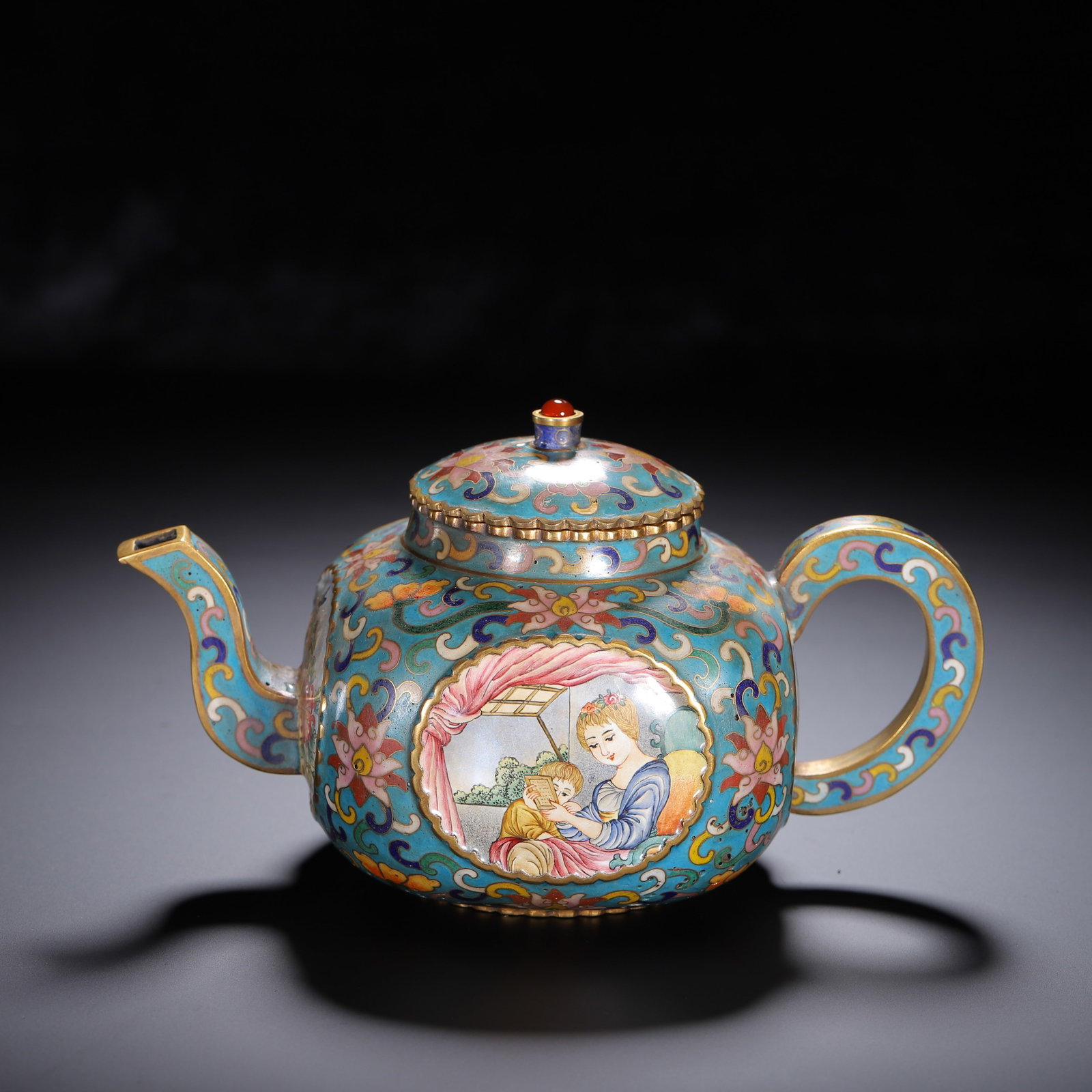 Chinese Gilt Copper Cloisonné Enamel Teapot with European Scene (1 of 9)